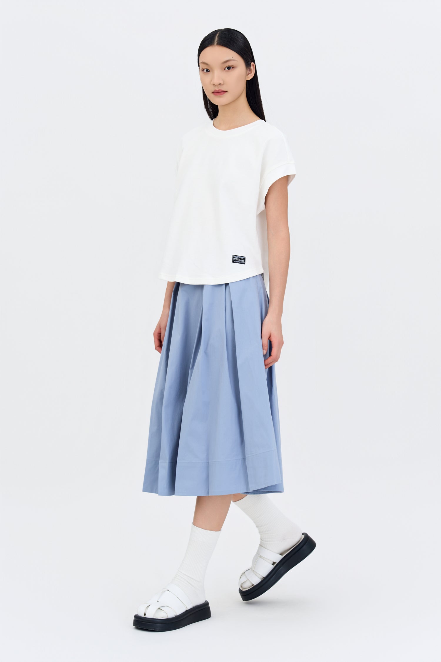 Pleated Flare Skirt - Dusty Blue
