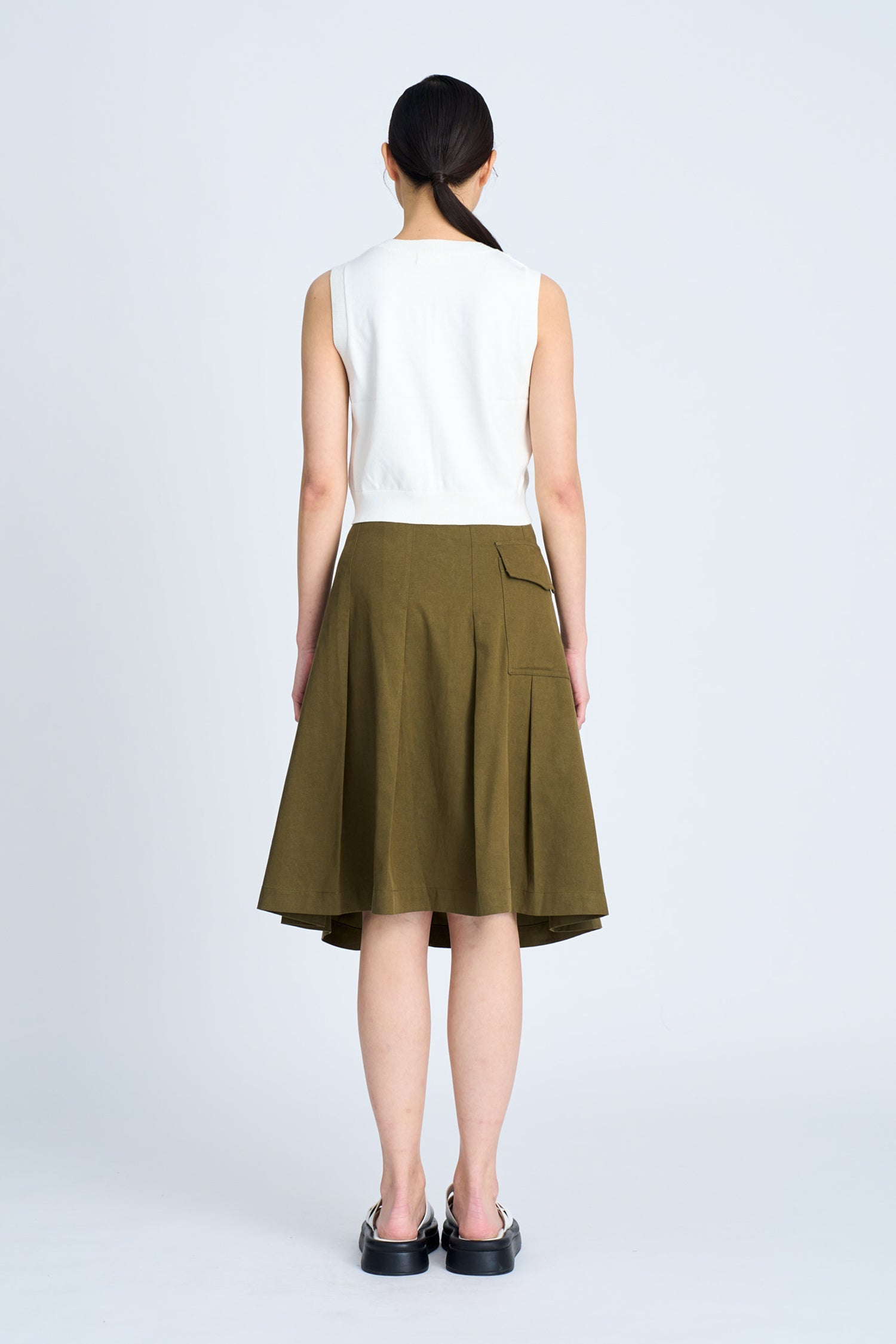 Buckle Pleated Skirt - Army Green