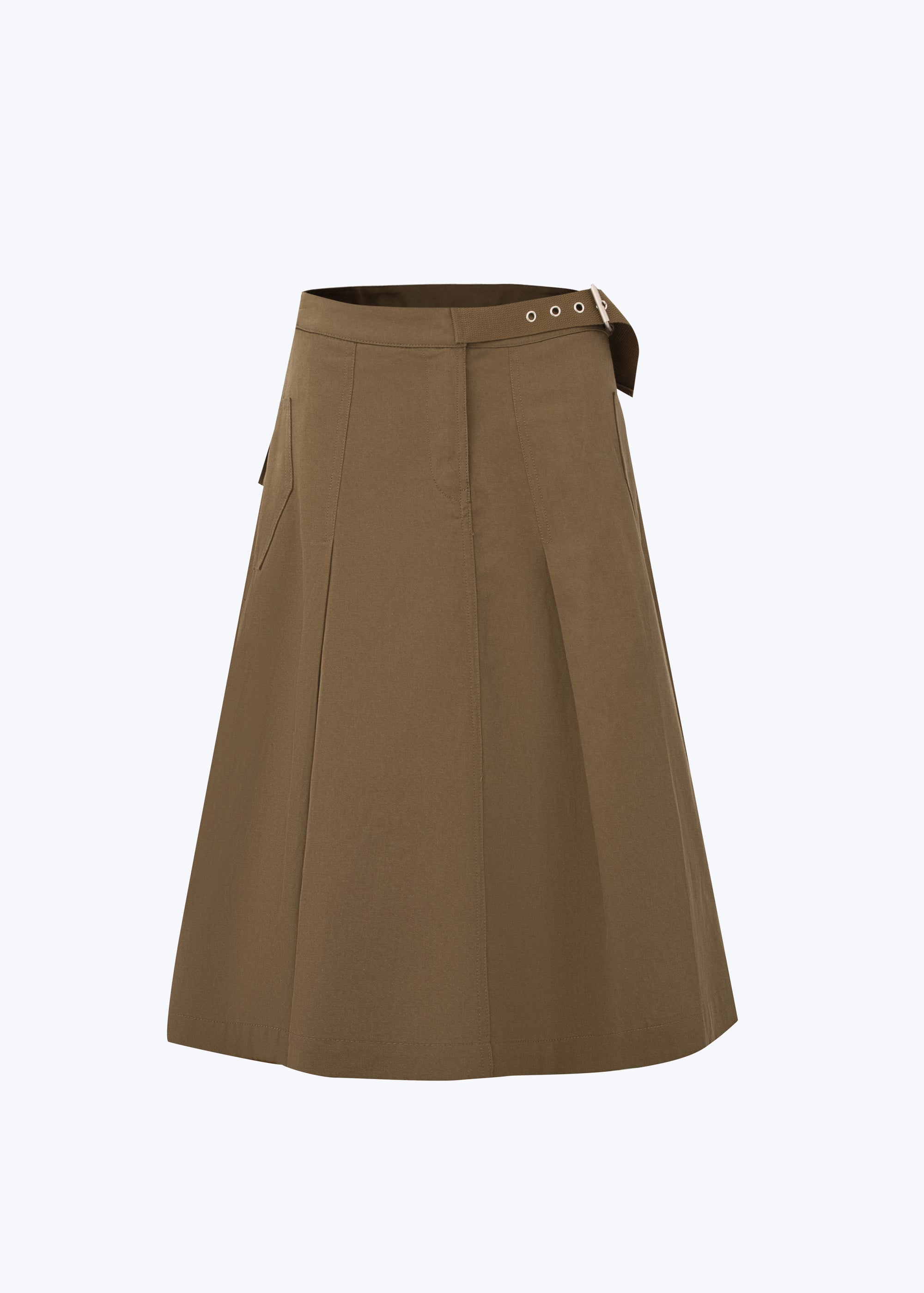Buckle Pleated Skirt - Army Green