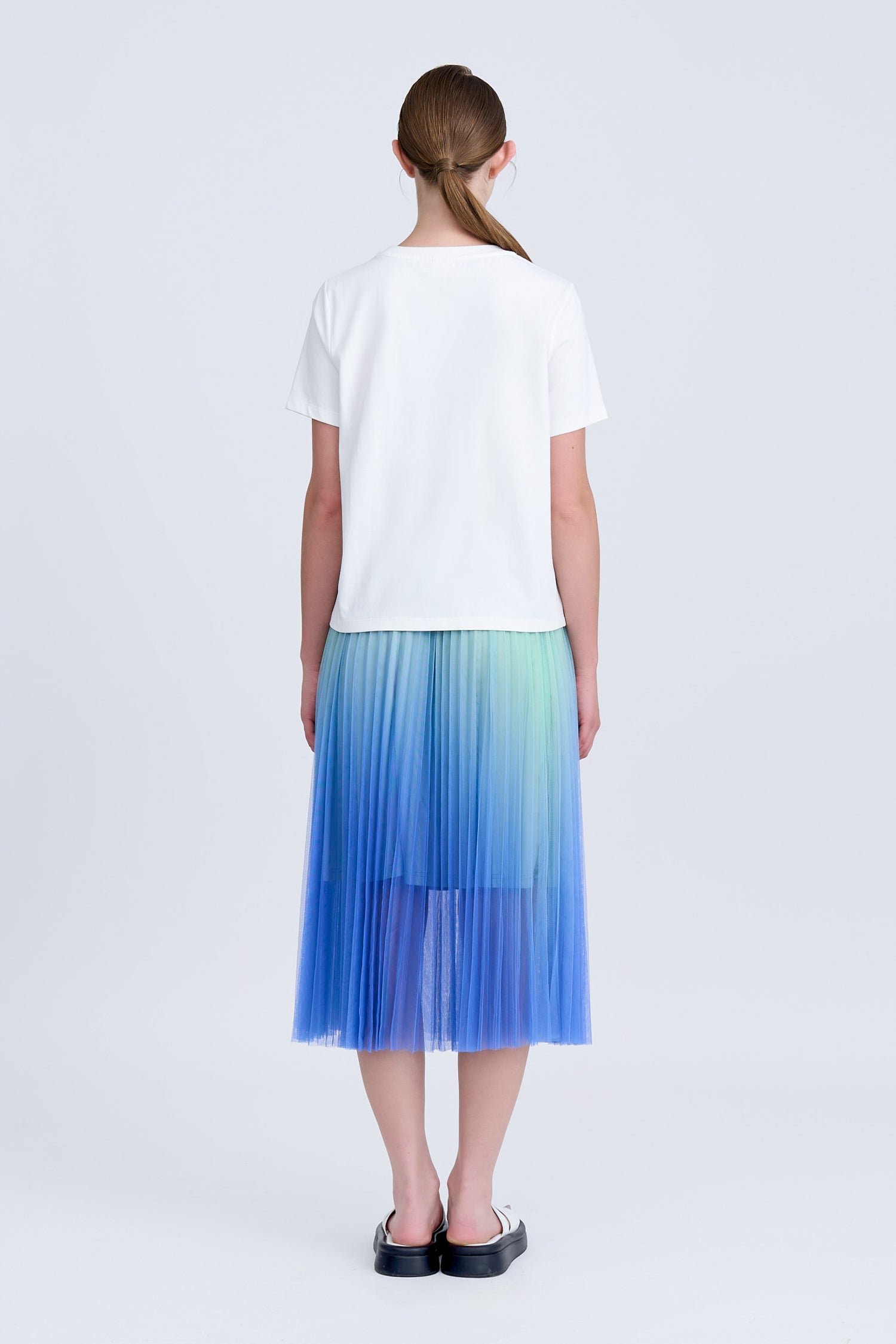Gradient Pleated Mesh Skirt