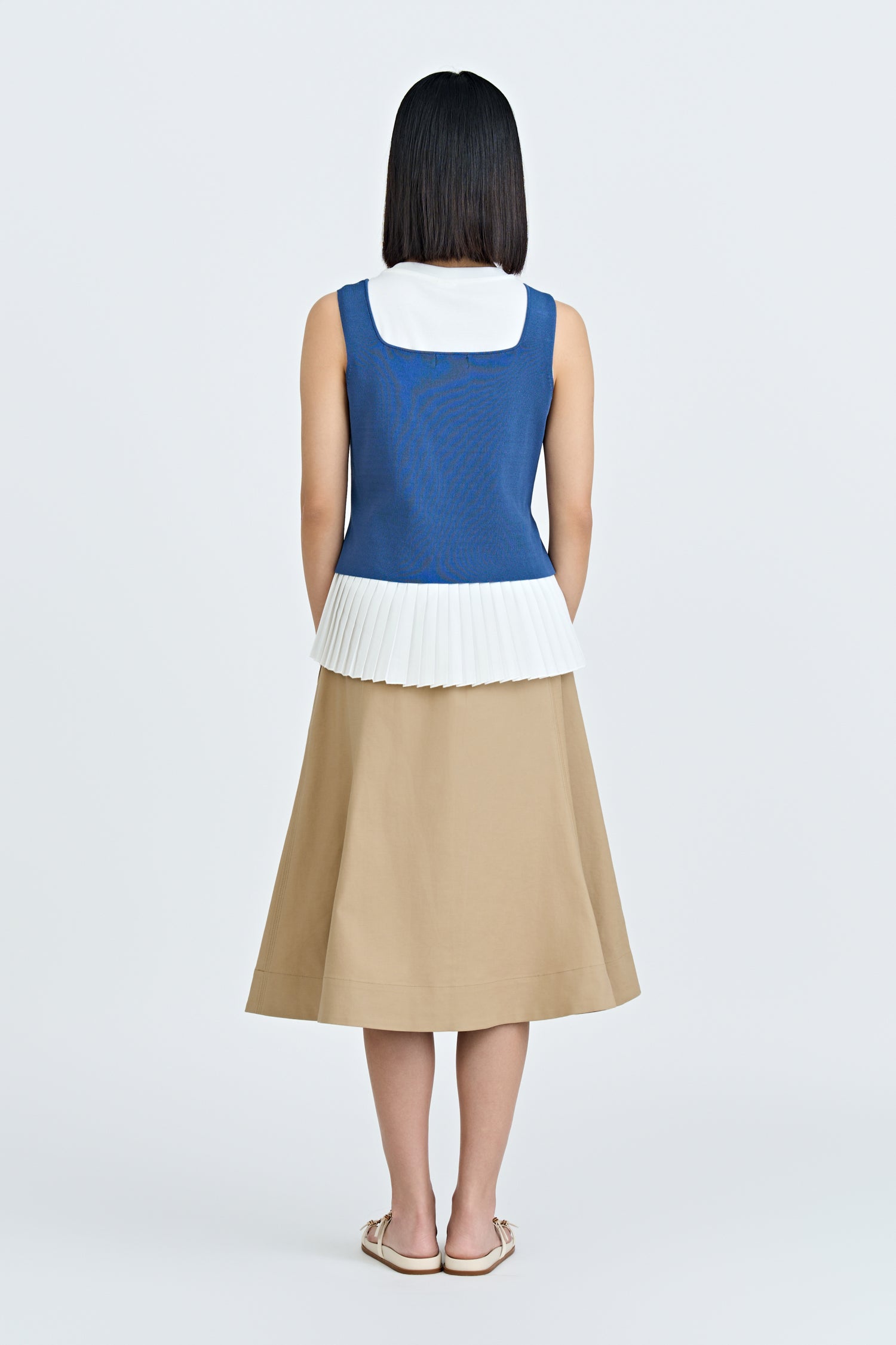 Panelled A-Line Skirt - Khaki