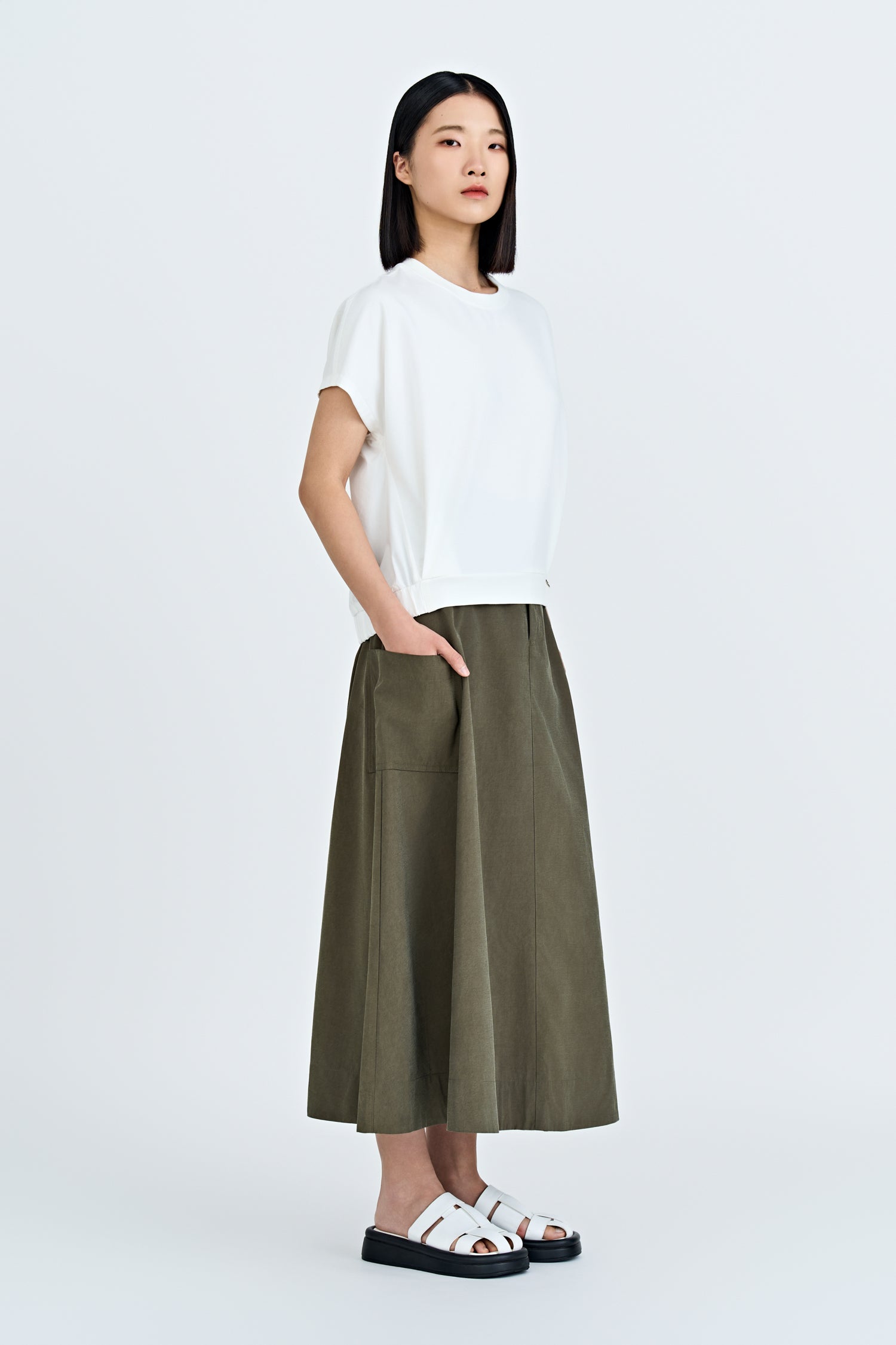 Patch Pocket Maxi Skirt - Army Green