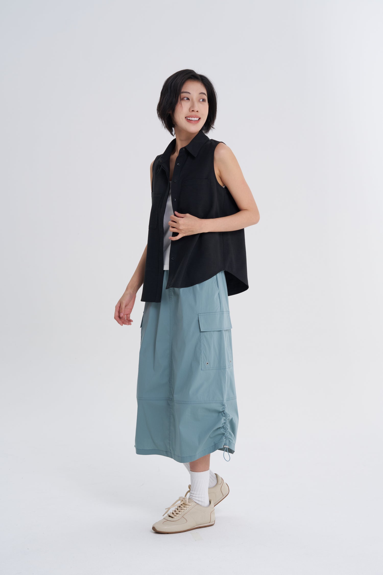 Drawstring Cargo Skirt - Dusty Blue