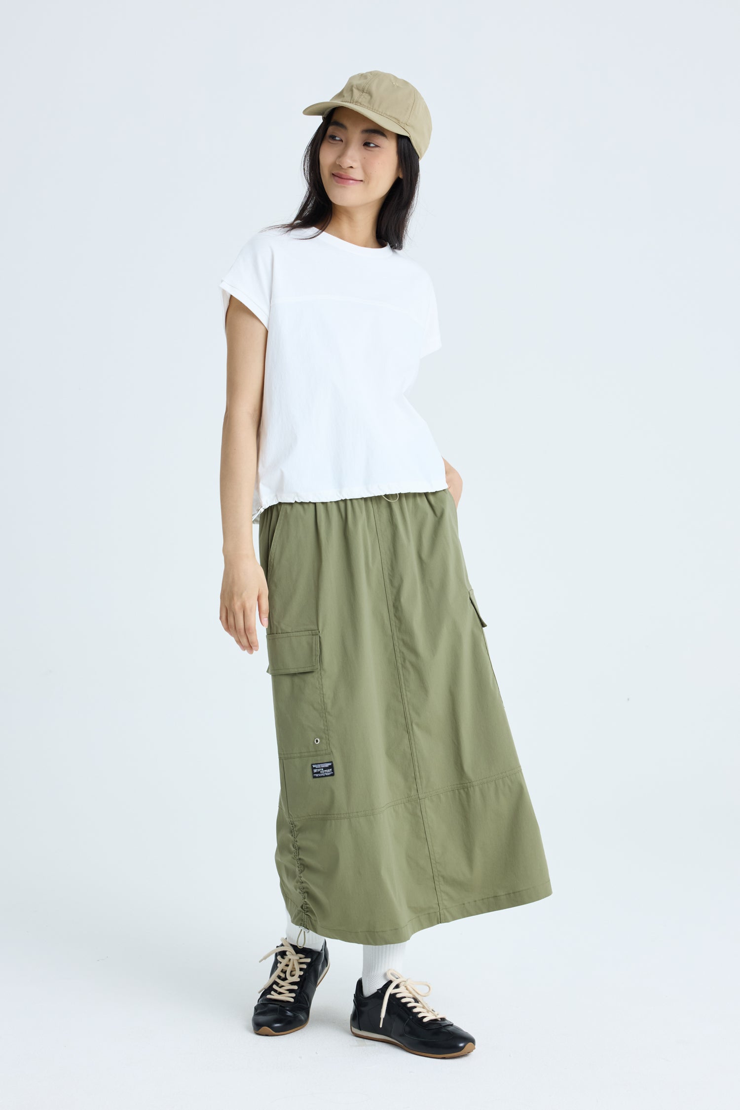 Drawstring Cargo Skirt - Khaki Green