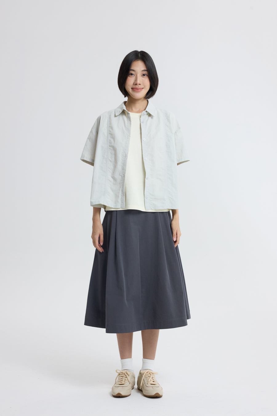 Side Pleats Skirt - Charcoal