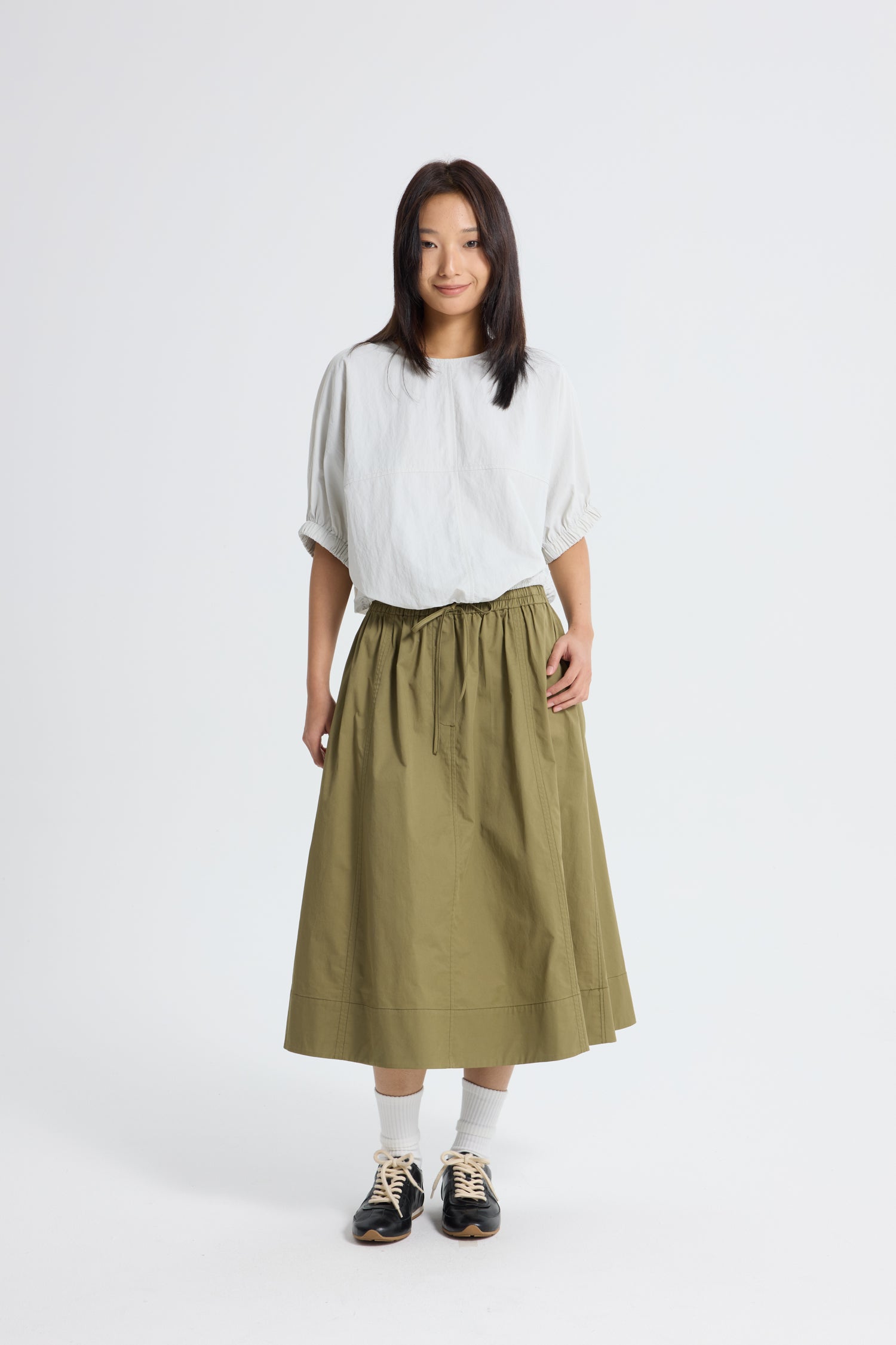Pull-Up Flare Skirt - Khaki Green