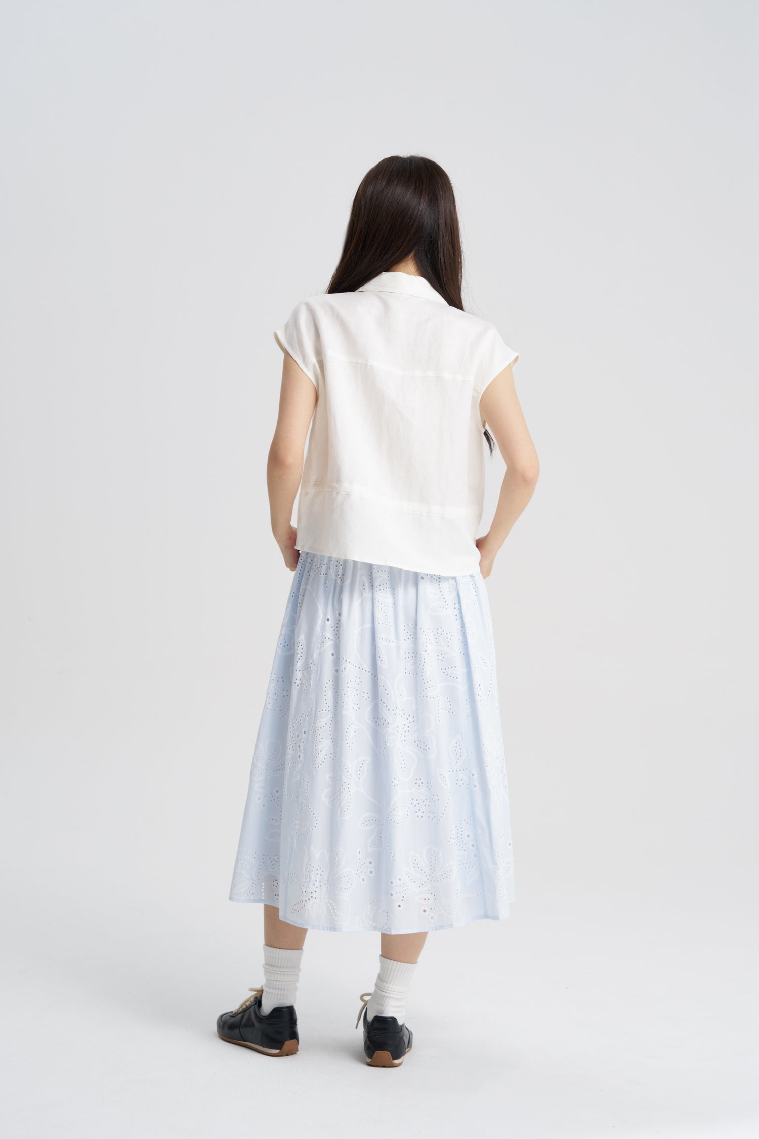 Broderie Flare Skirt - Sky Blue