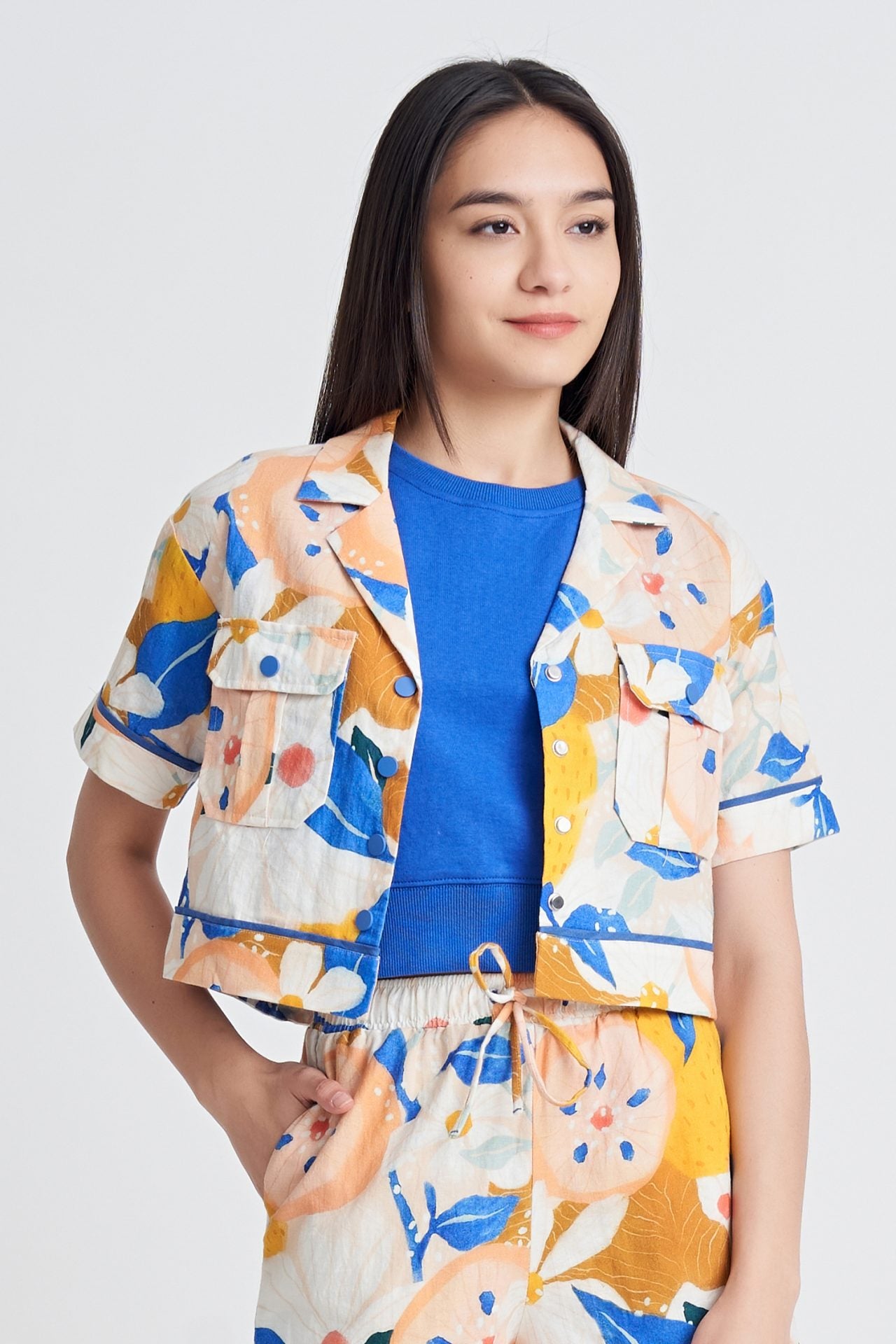 Cotton Shoulder Padded Tee - Cobalt