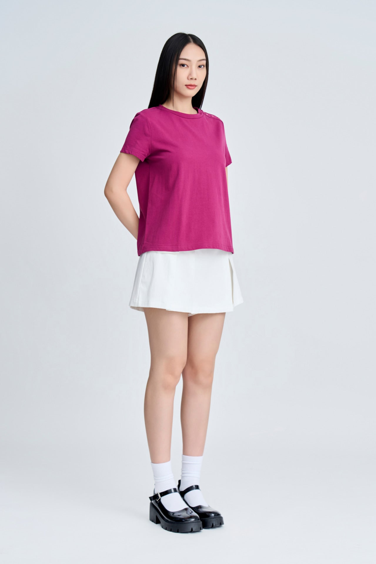 Shoulder Button Tee - Plum