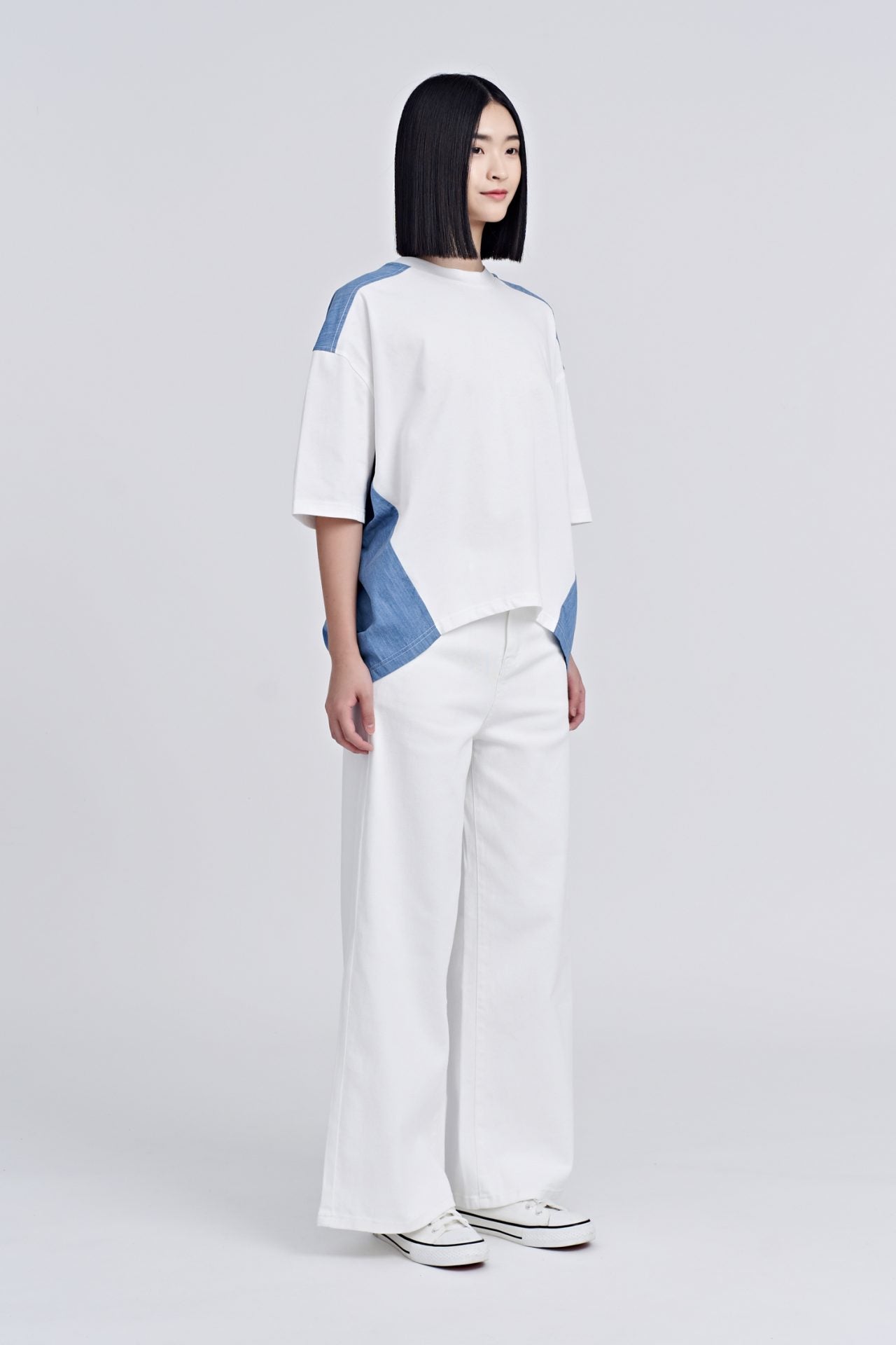 Contrast Fabric Oversized Tee