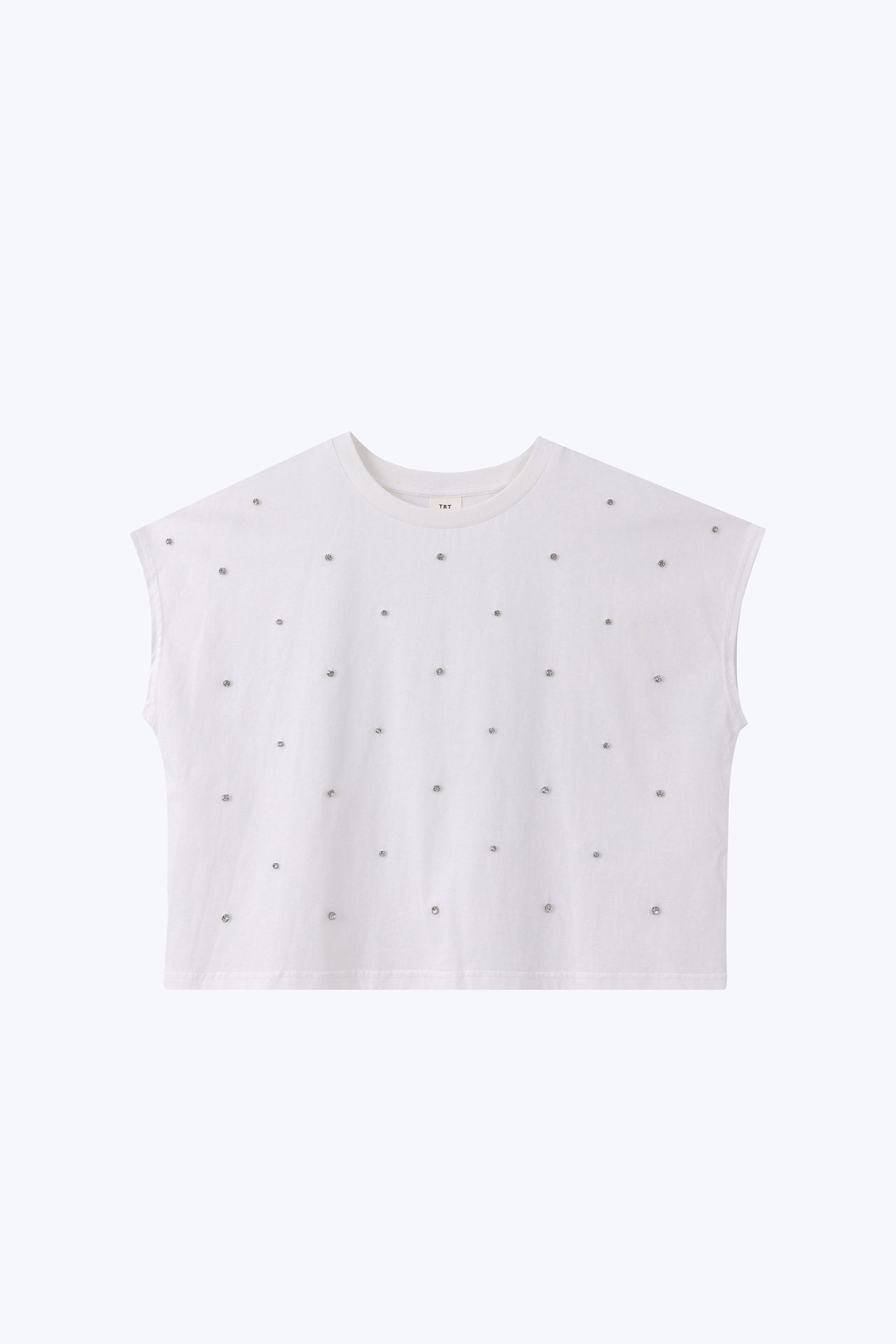Rhinestone-Embellished Tee - Cream