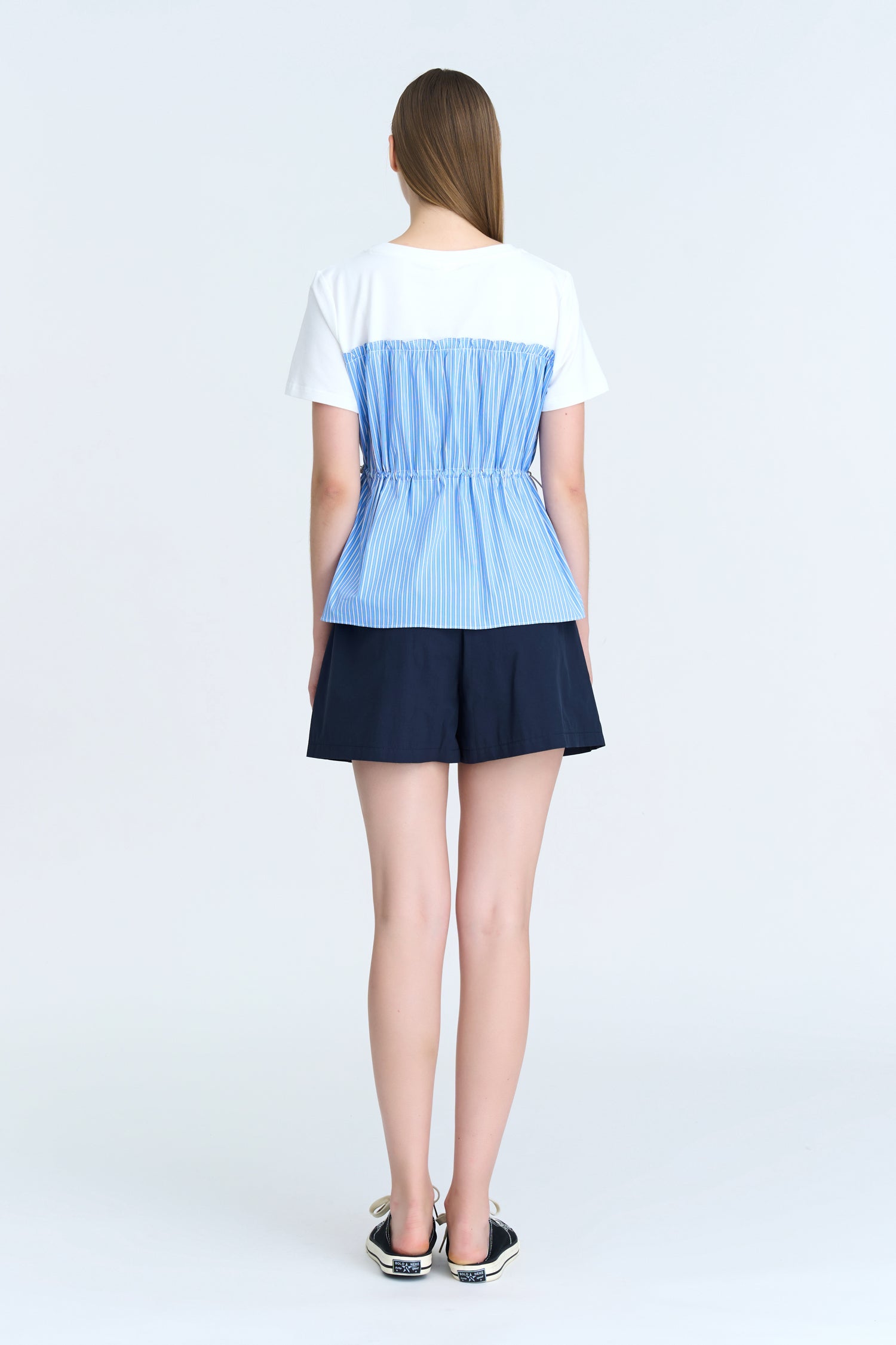 Striped Draw Waist Top - Blue Stripes