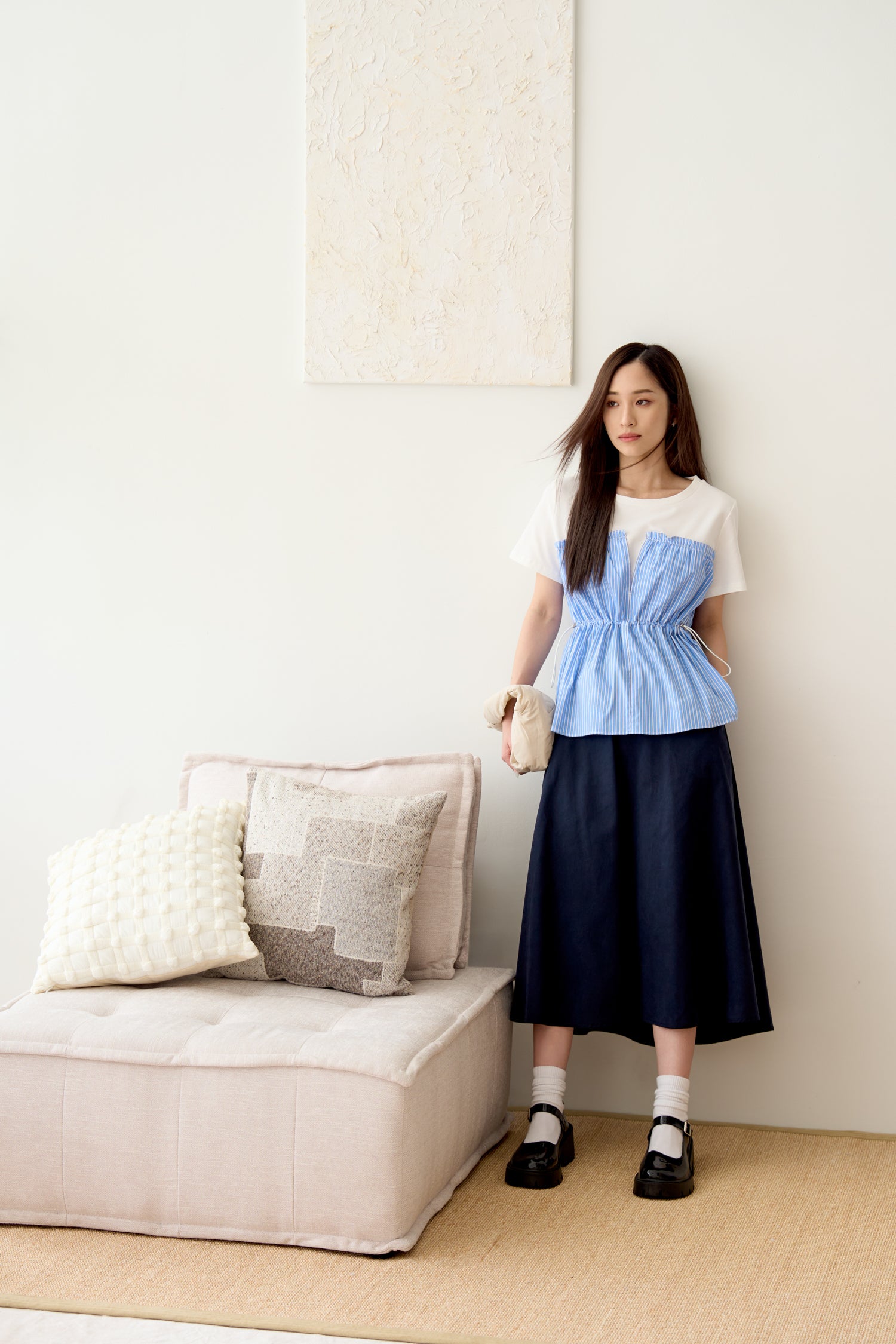 Striped Draw Waist Top - Blue Stripes