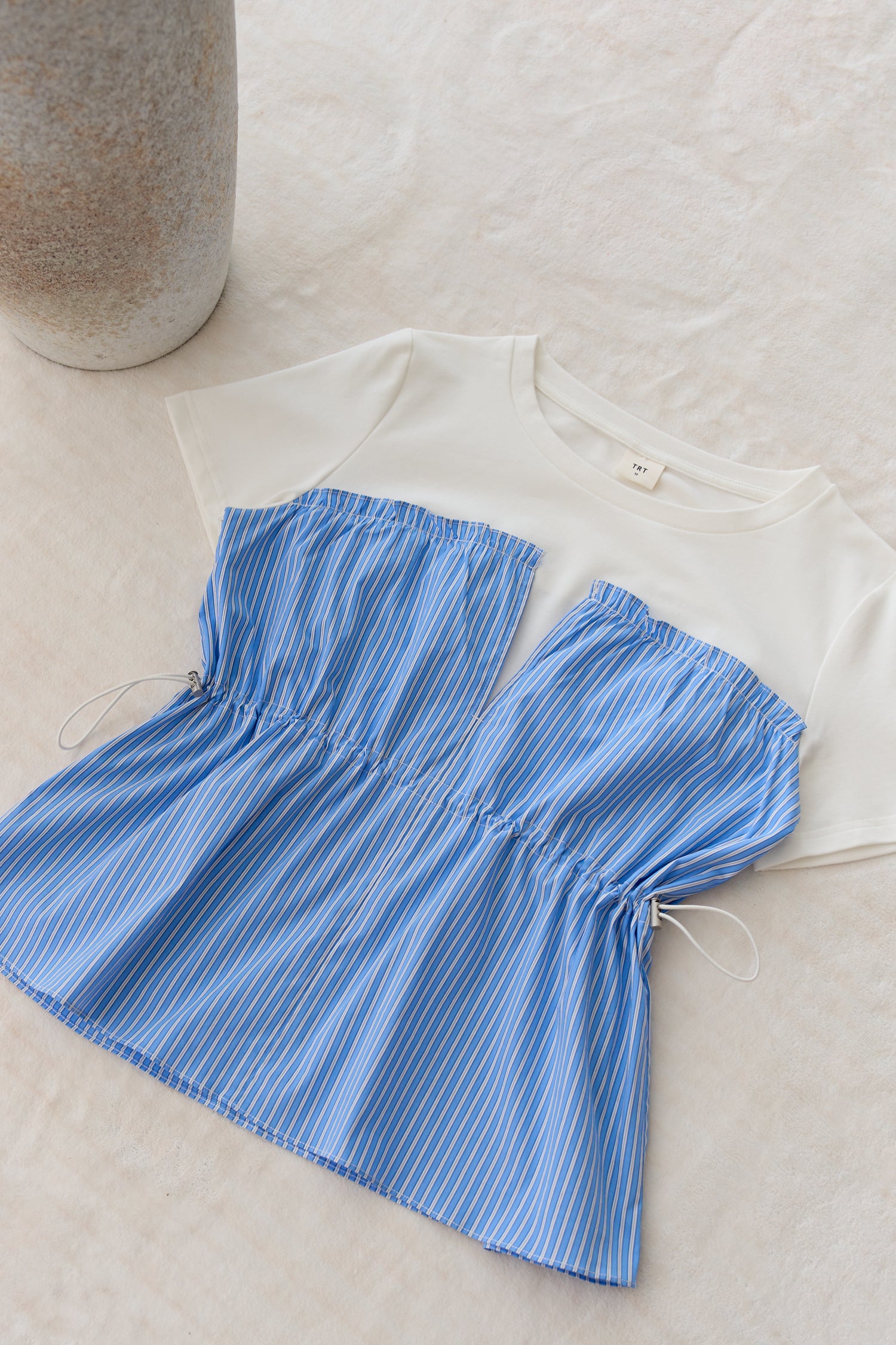 Striped Draw Waist Top - Blue Stripes