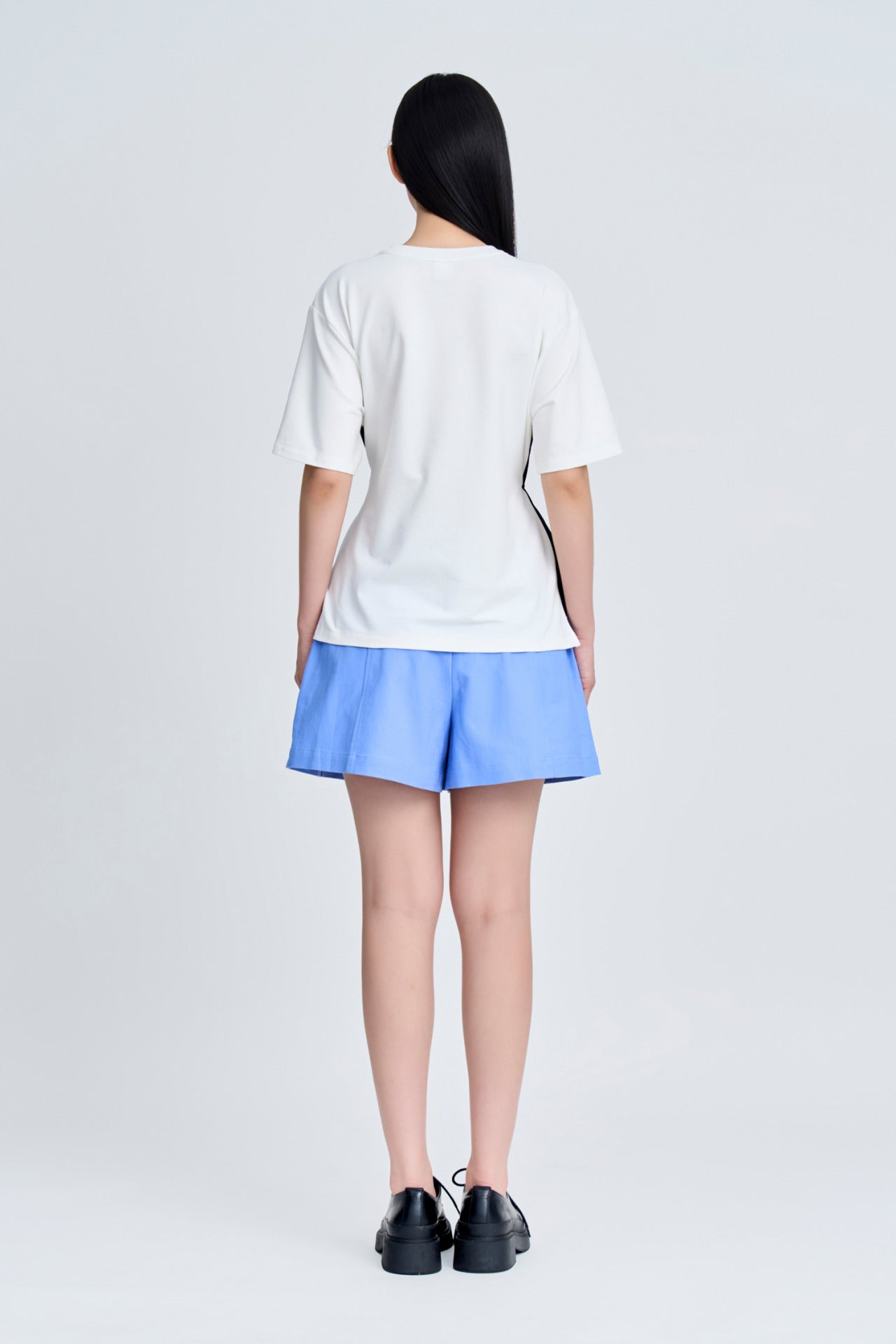 Asymmetric Mixed Fabric Top - Black