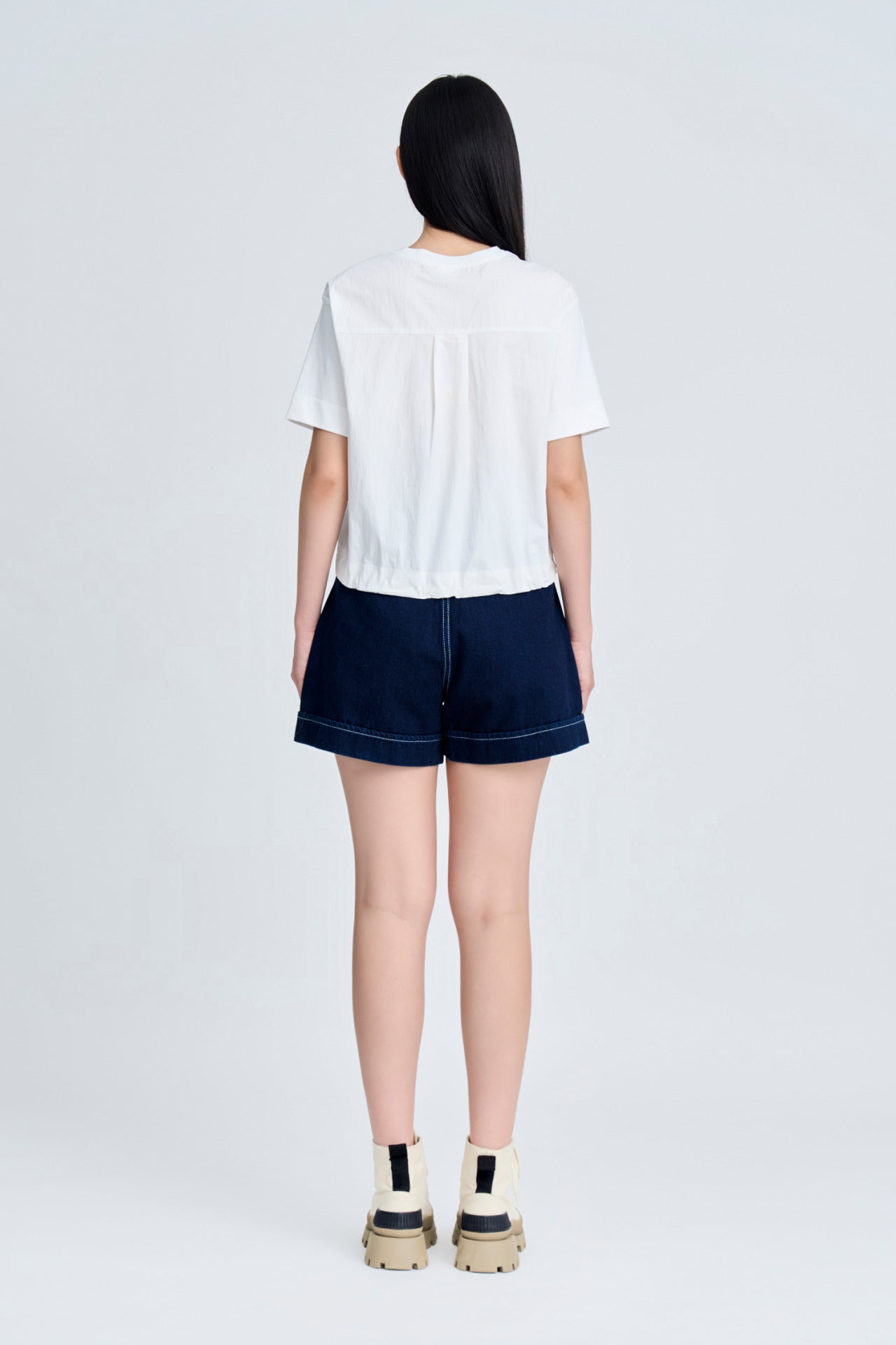 Short Sleeve Drawcord Tee - Cream