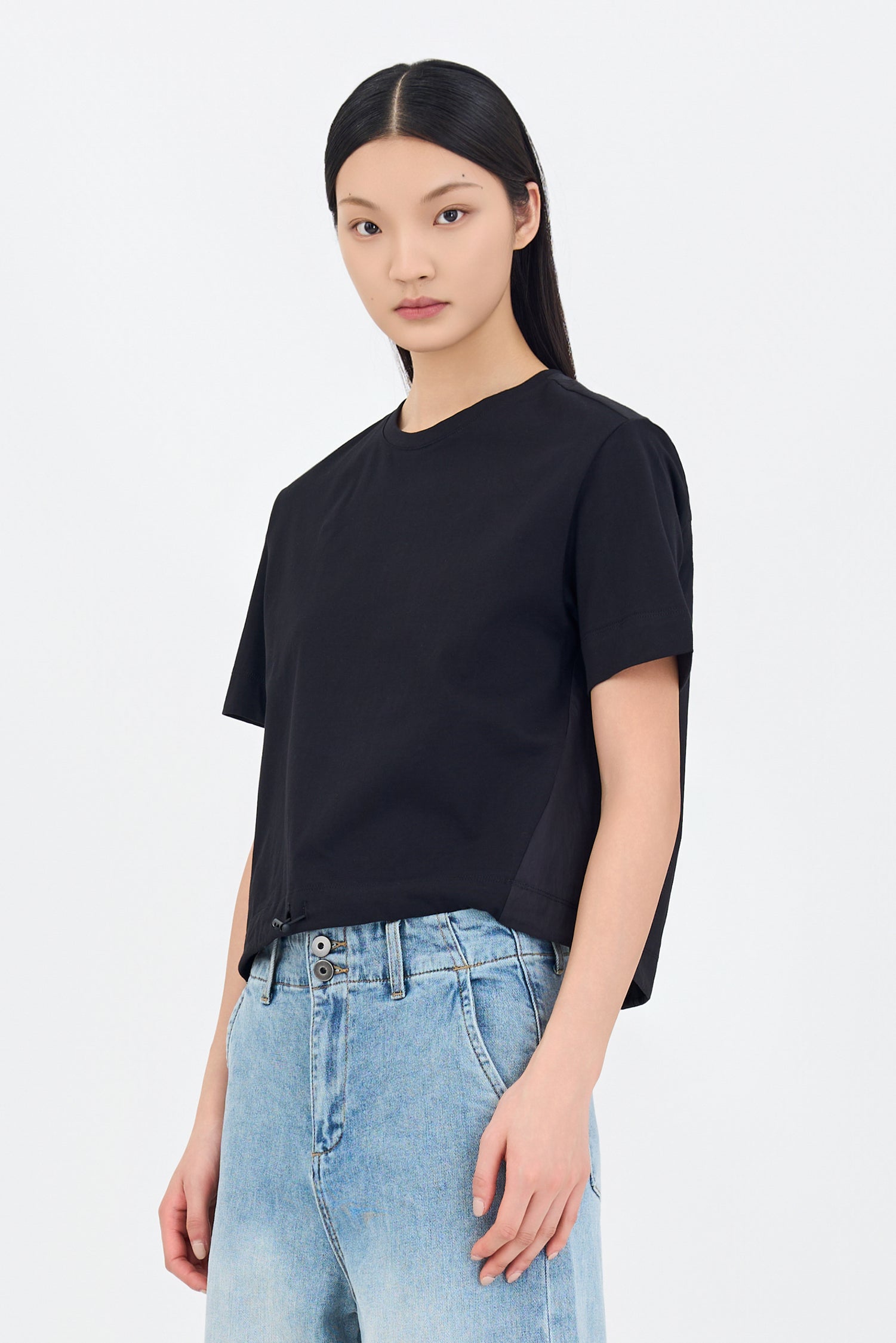 Short Sleeve Drawcord Tee - Black
