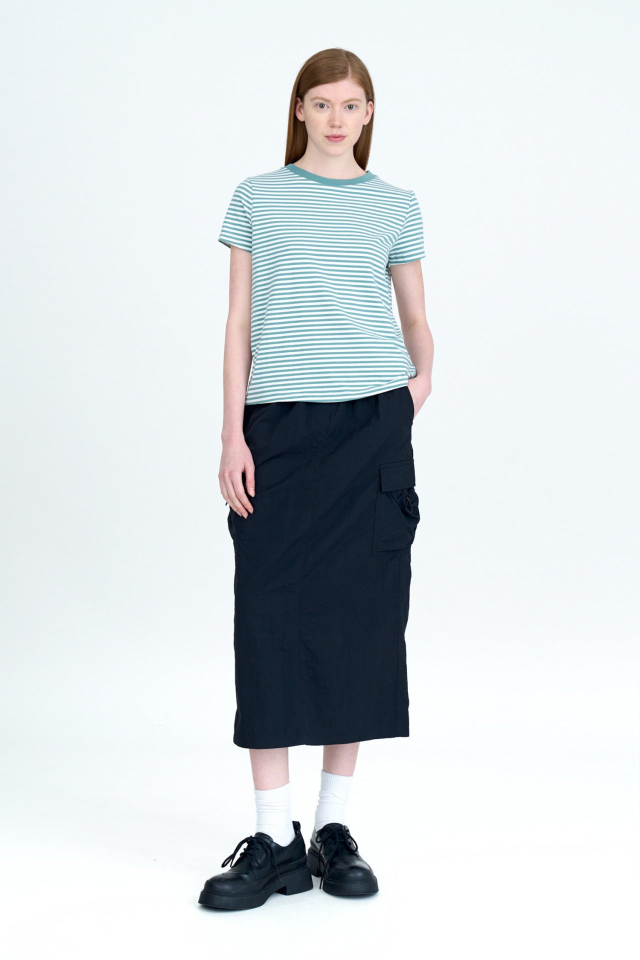 Crew Neck Striped Tee - Striped Khaki Green