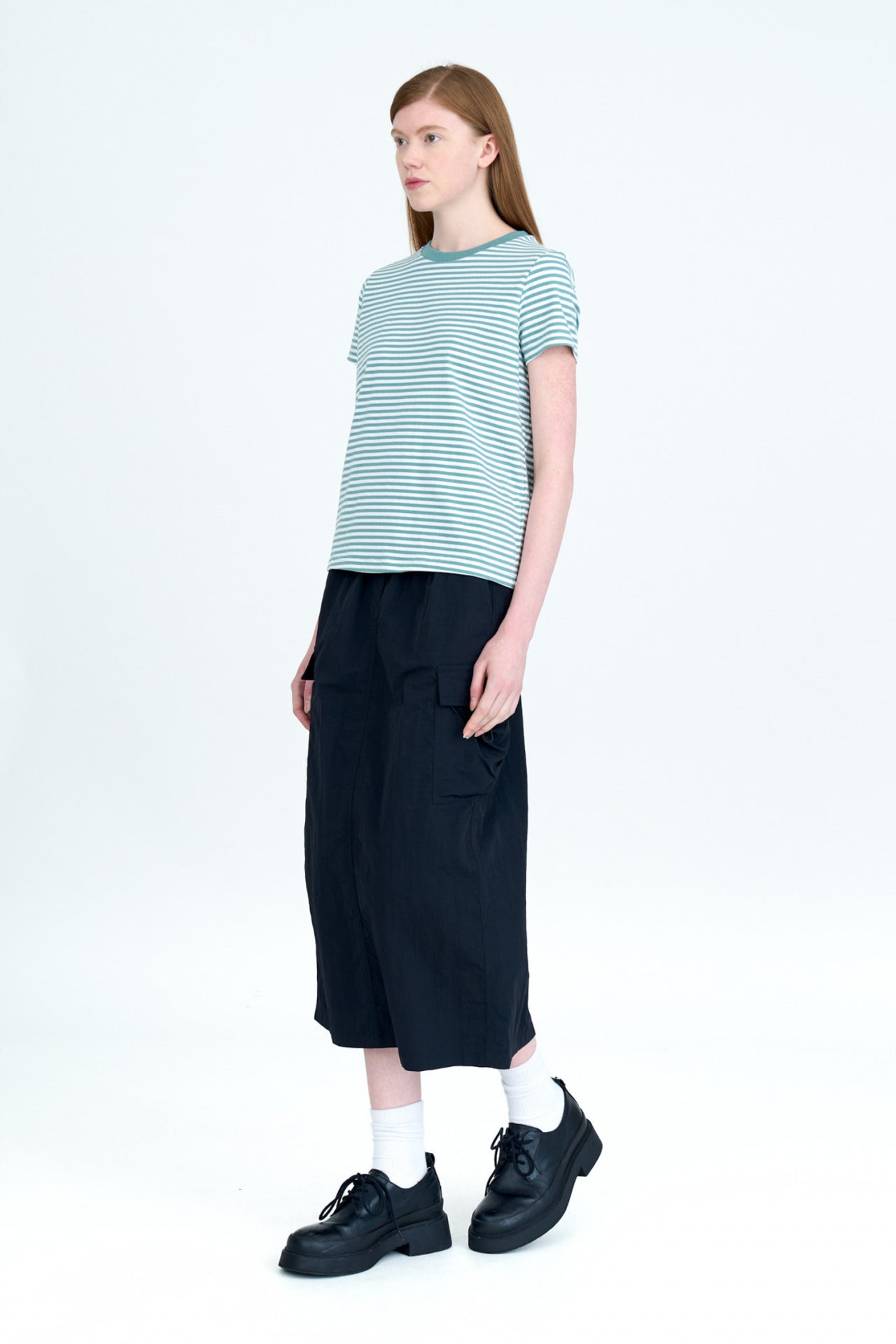 Crew Neck Striped Tee - Striped Khaki Green