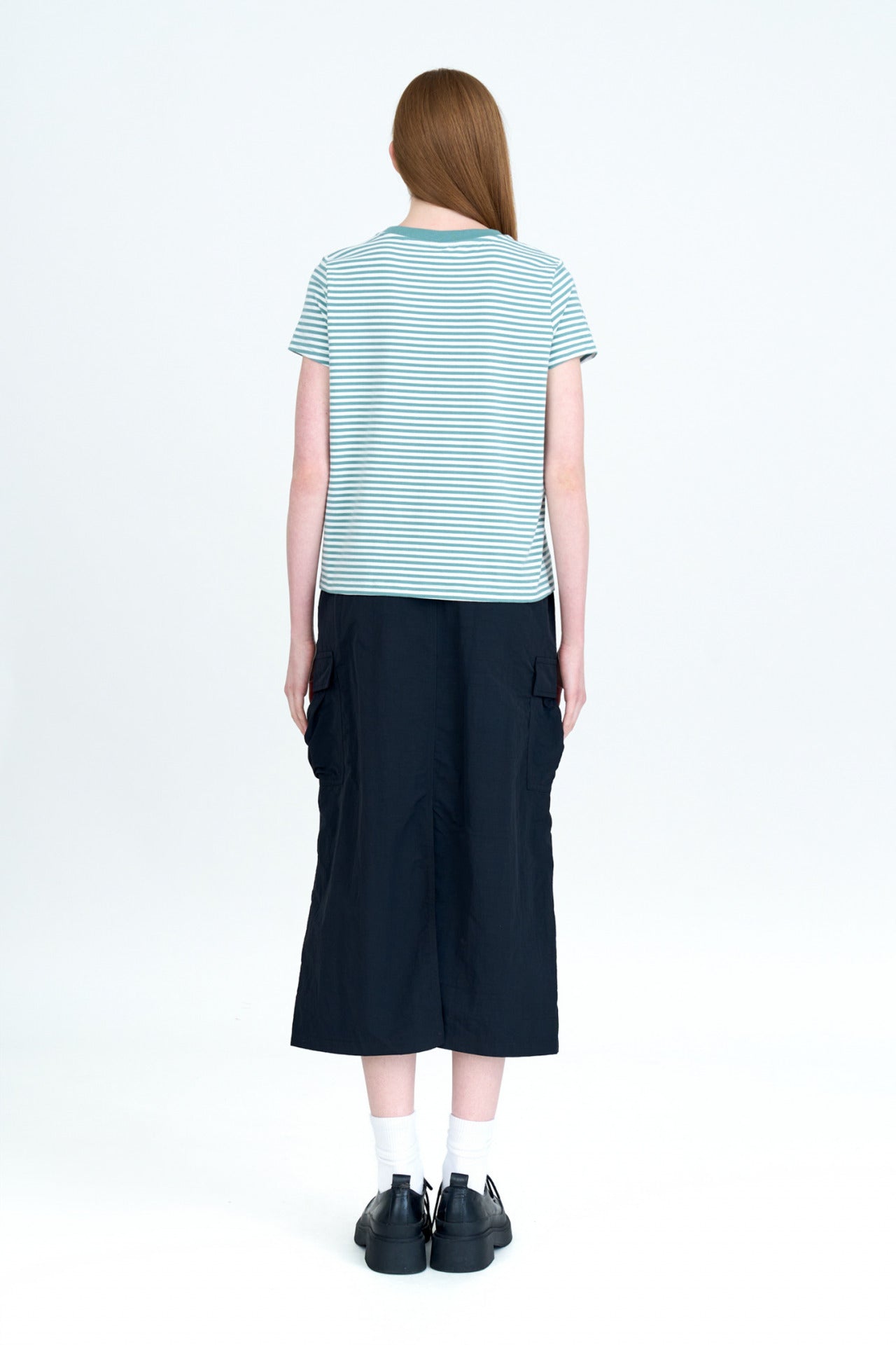 Crew Neck Striped Tee - Striped Khaki Green