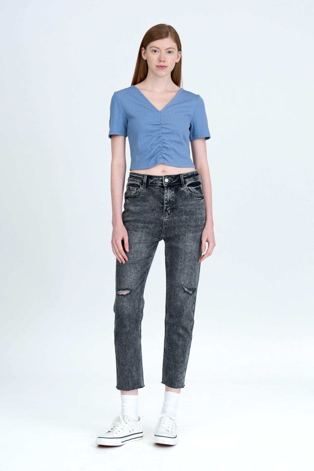 Front Ruche Tee - Dusty Blue