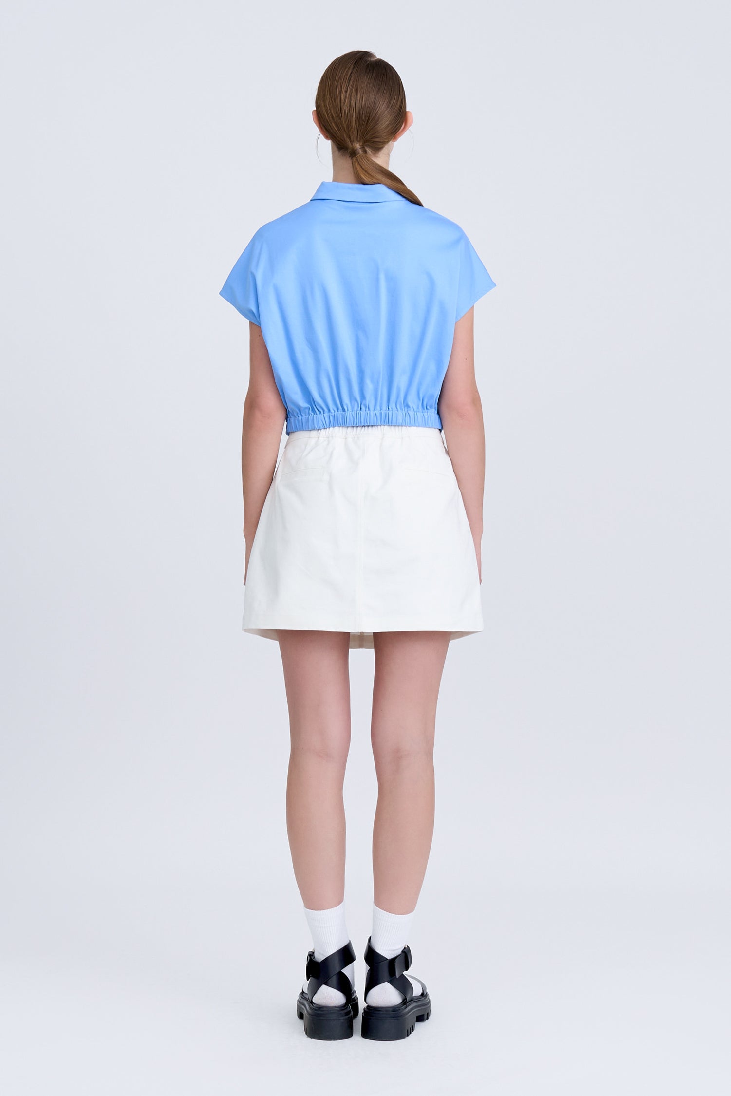 Front Twist Knot Blouse - Cornflower