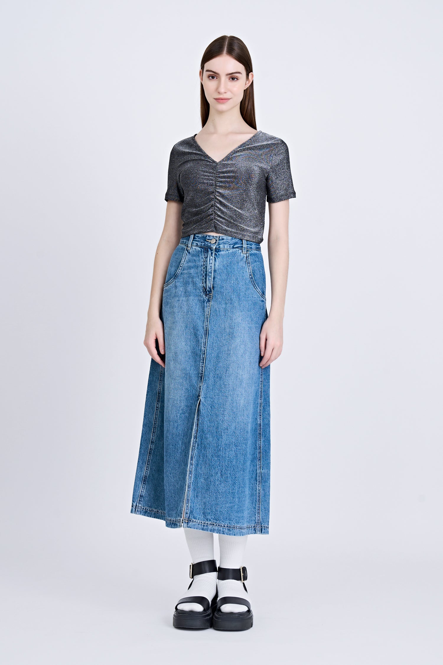 Shimmer Ruche Tee - Shimmer Black