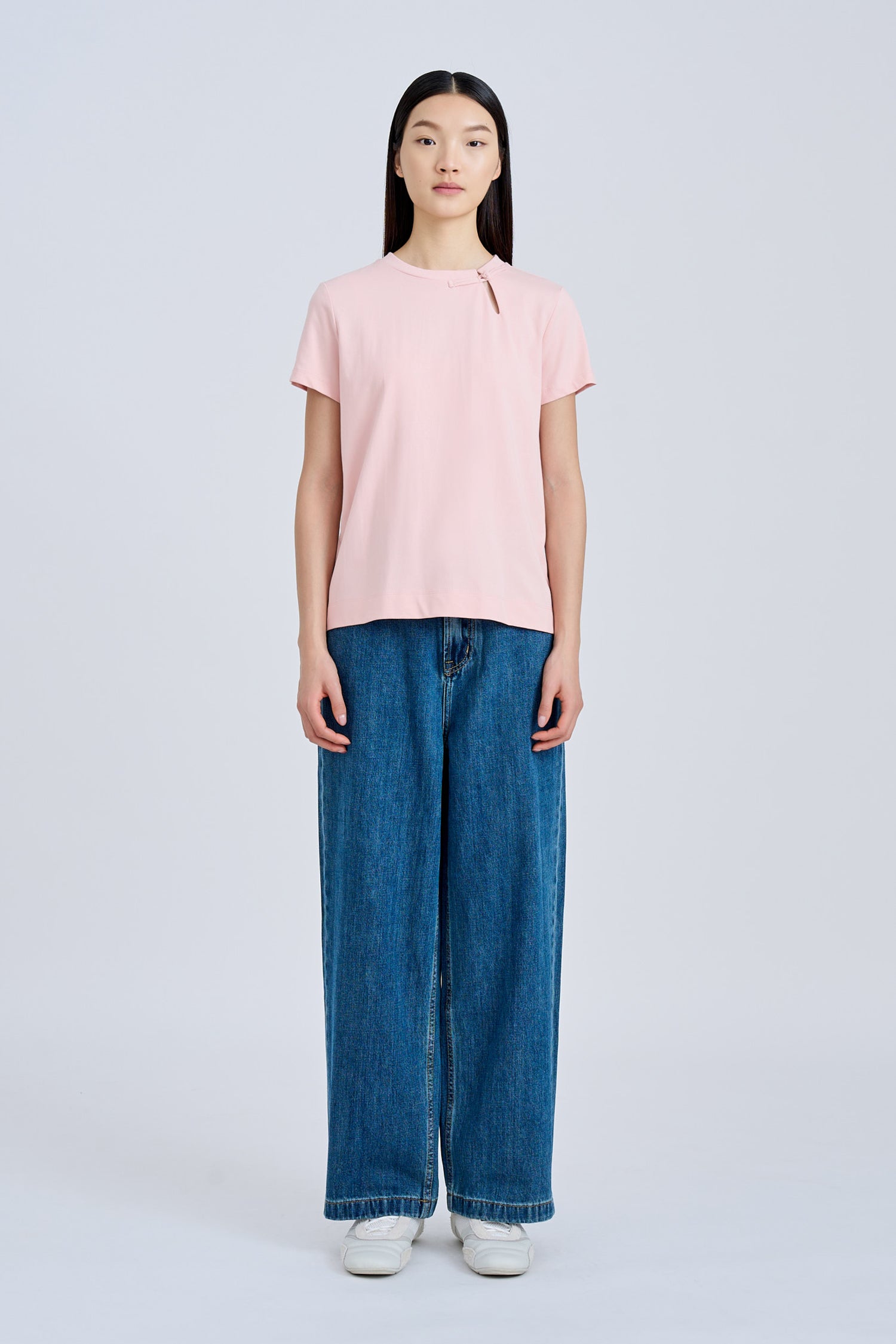 Mandarin Button Knot Tee - Blush