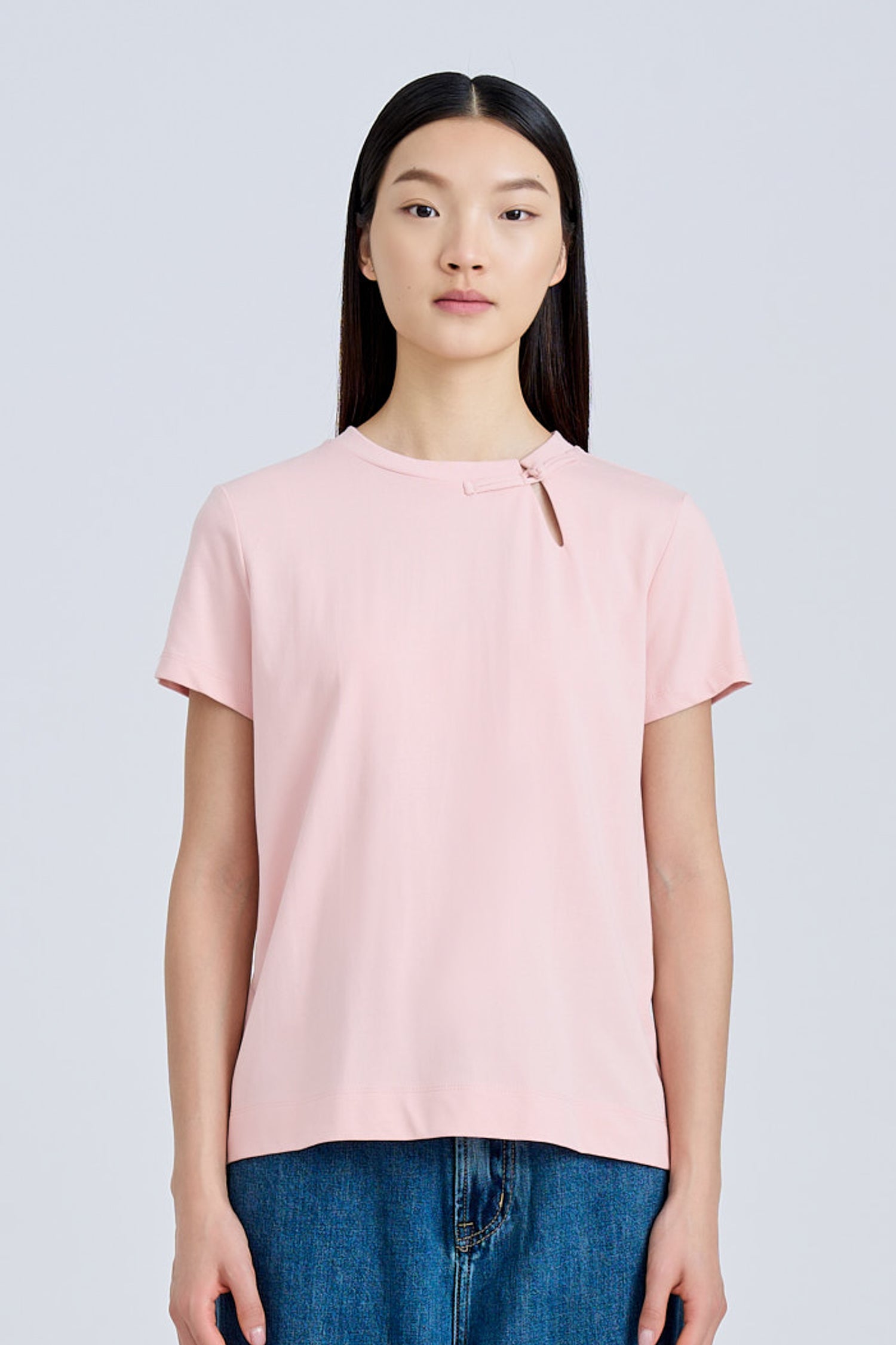 Mandarin Button Knot Tee - Blush