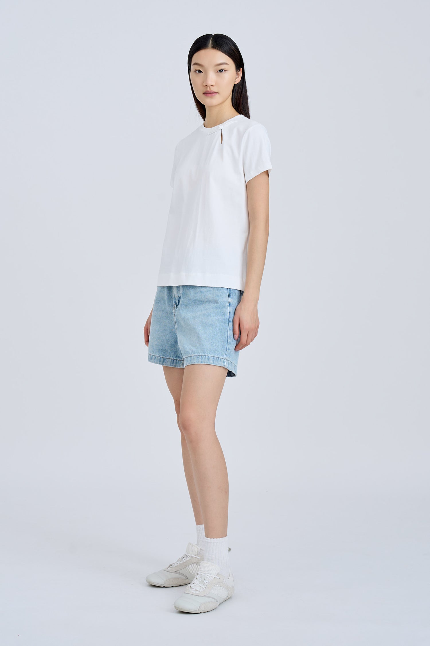 Mandarin Button Knot Tee - Cream