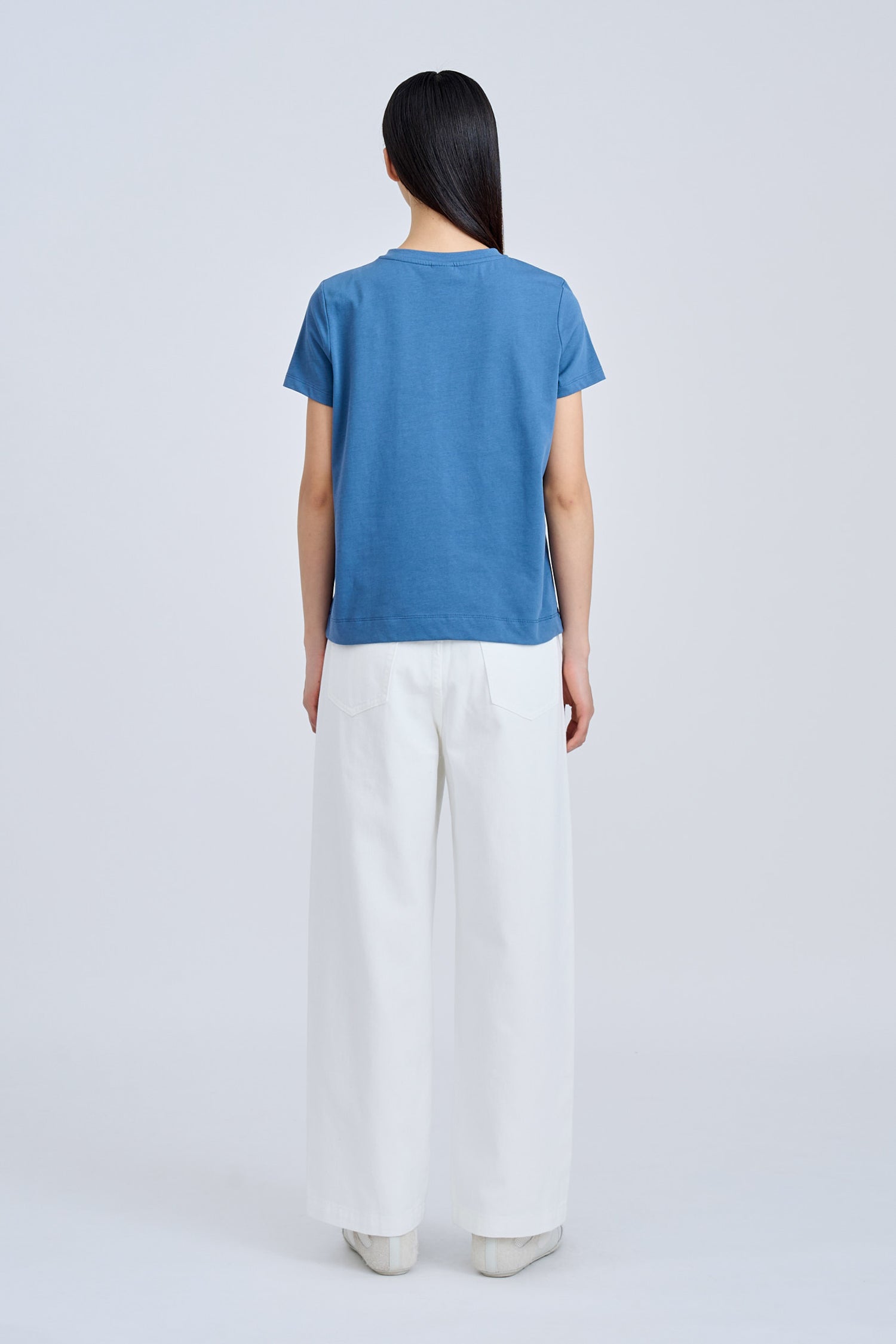 Mandarin Button Knot Tee - Denim Blue