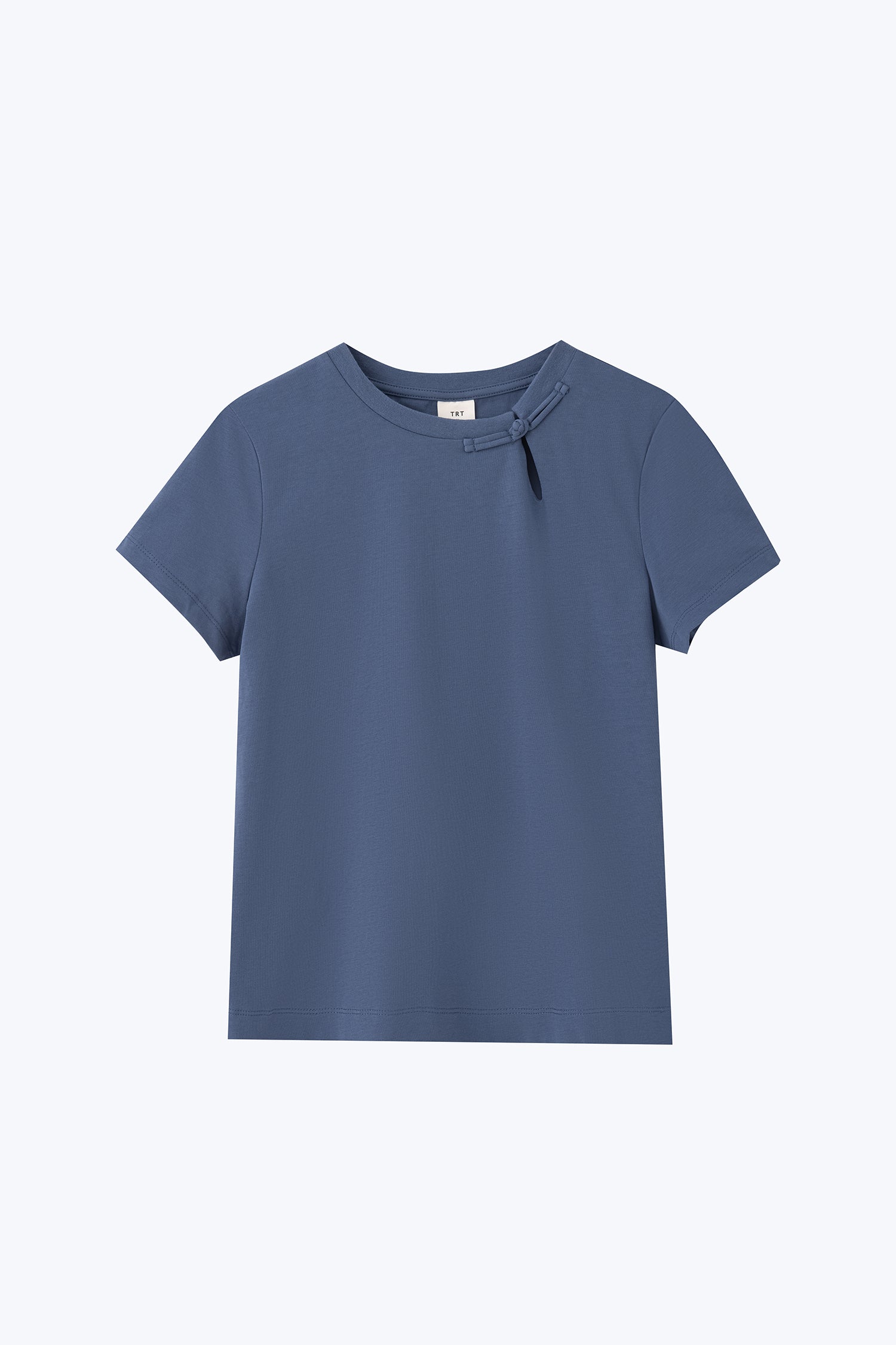 Mandarin Button Knot Tee - Denim Blue