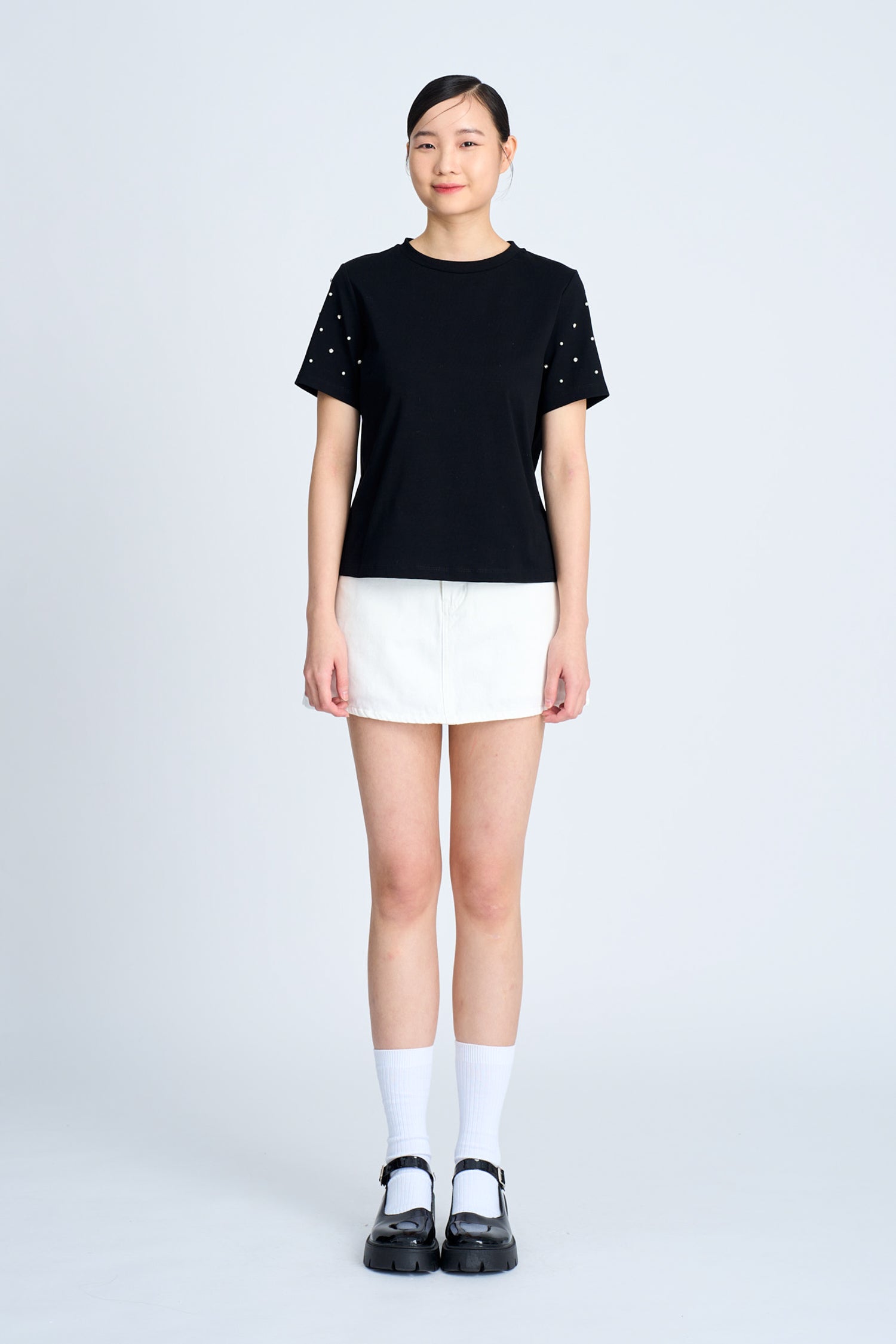 Rhinestone Sleeve Tee - Black