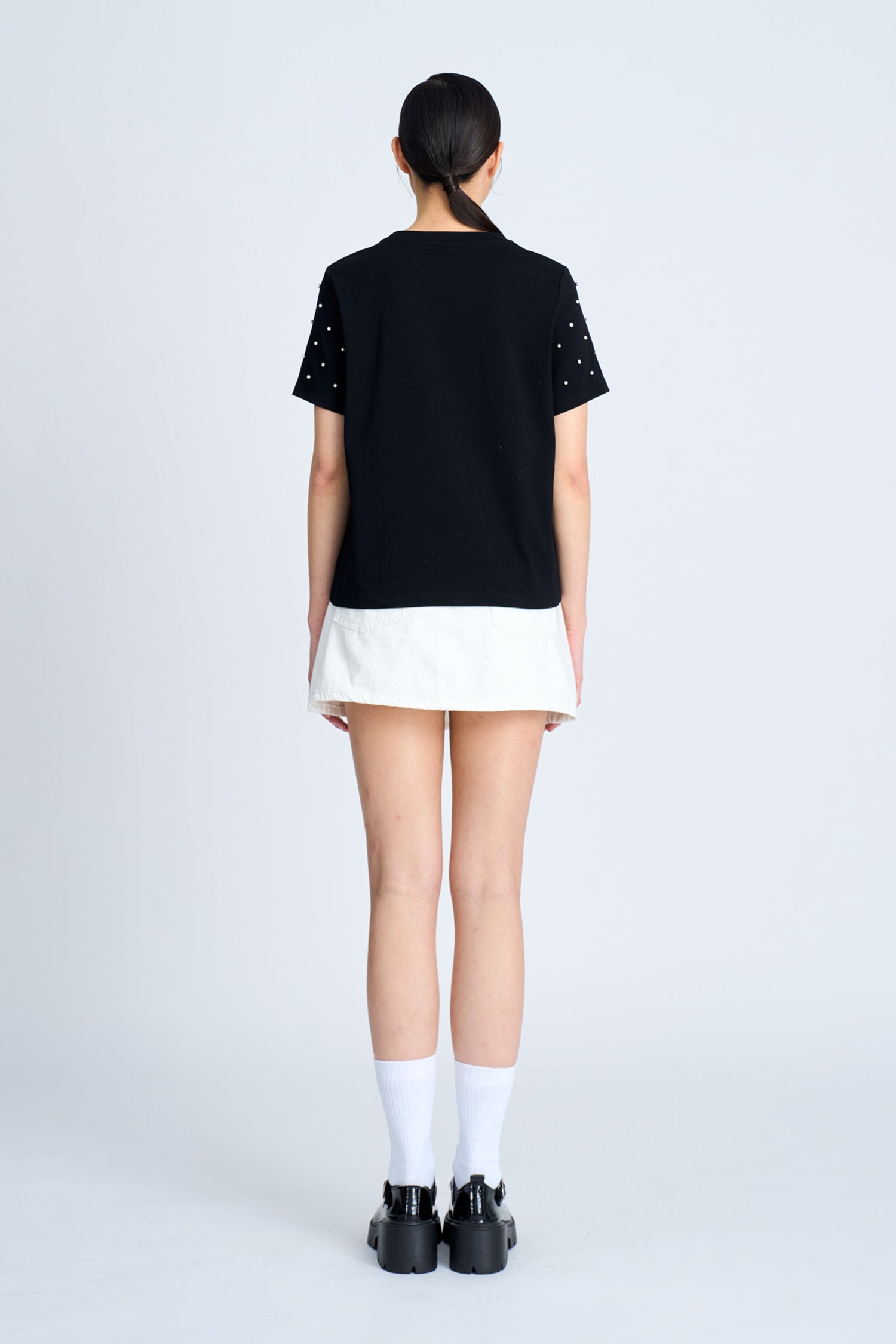 Rhinestone Sleeve Tee - Black