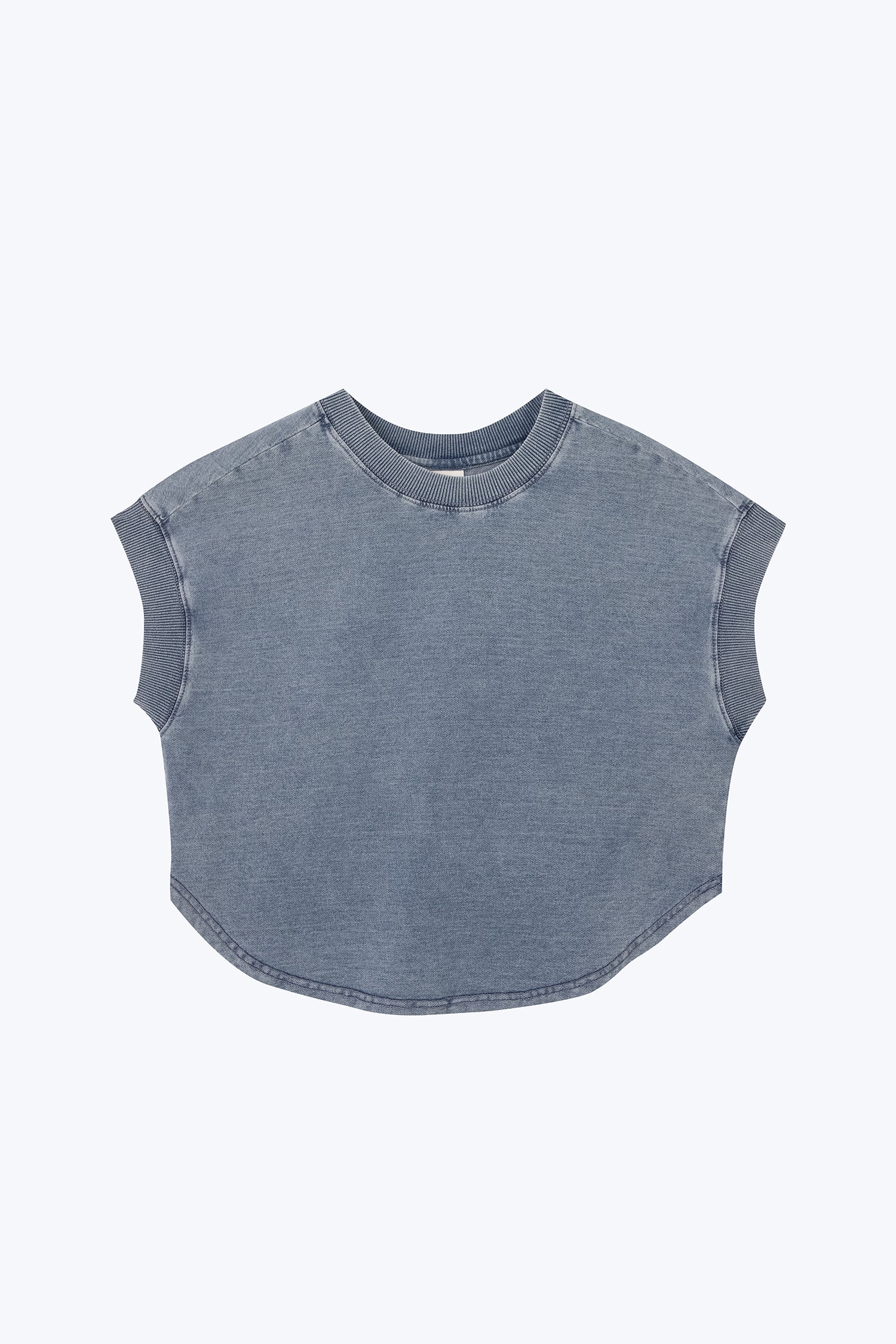 Denim Ribbed Collar Tee - Denim