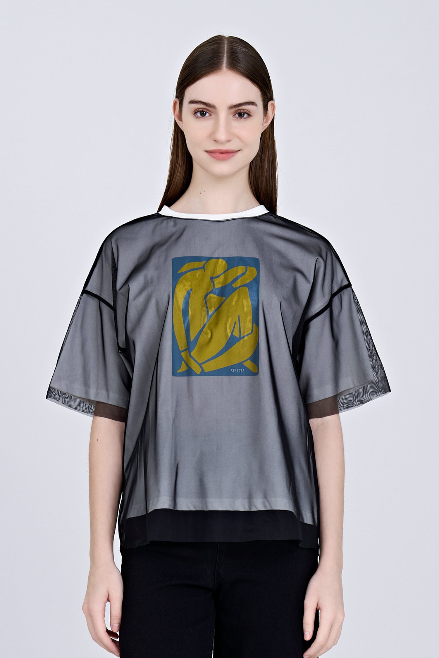 Overlay Mesh Tee - Cream