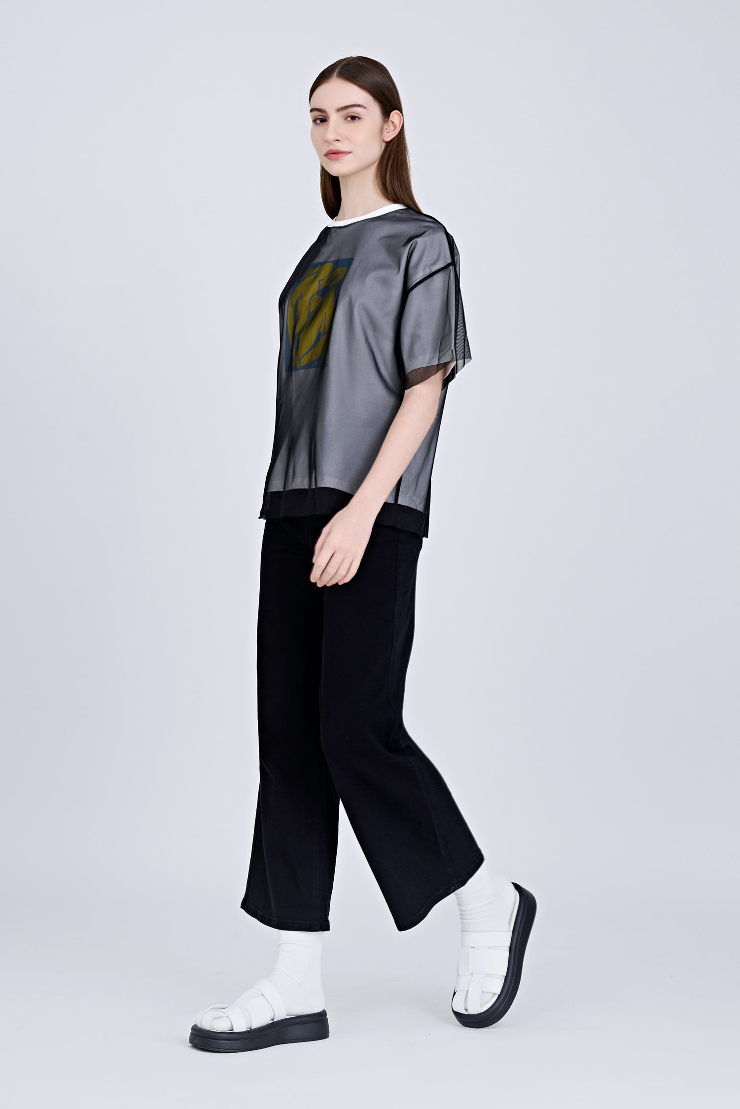 Overlay Mesh Tee - Cream