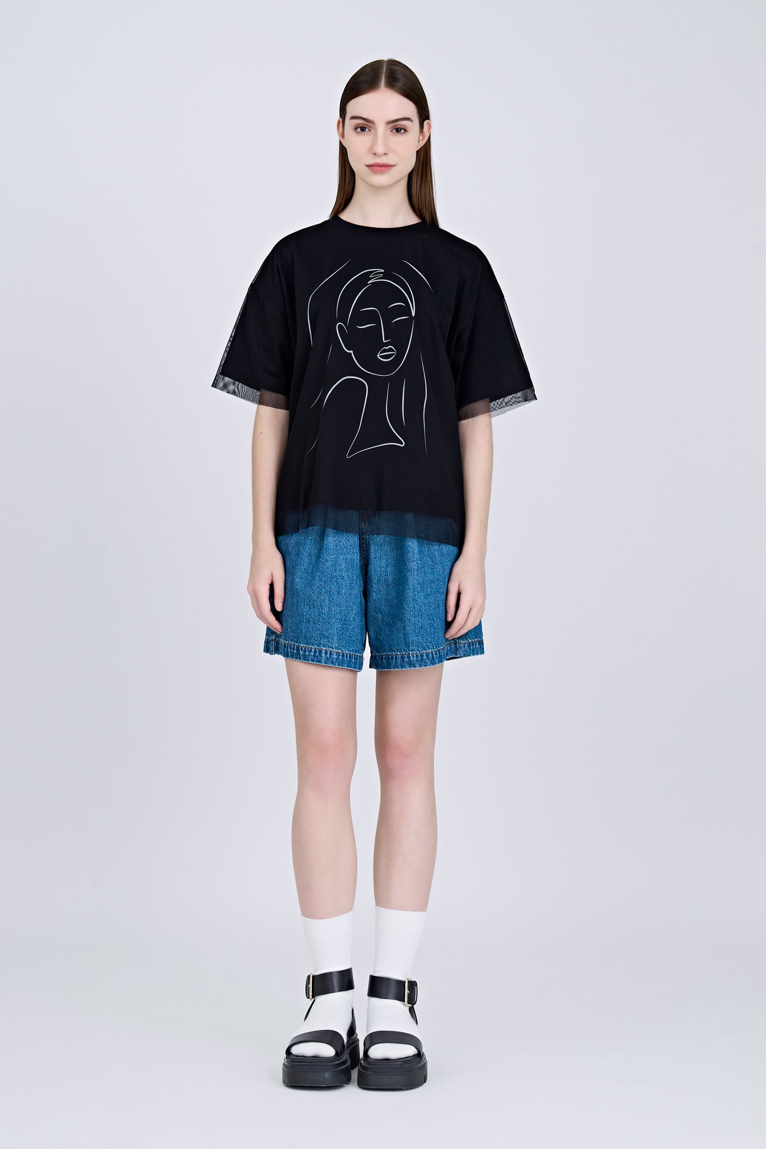 Overlay Mesh Tee - Black