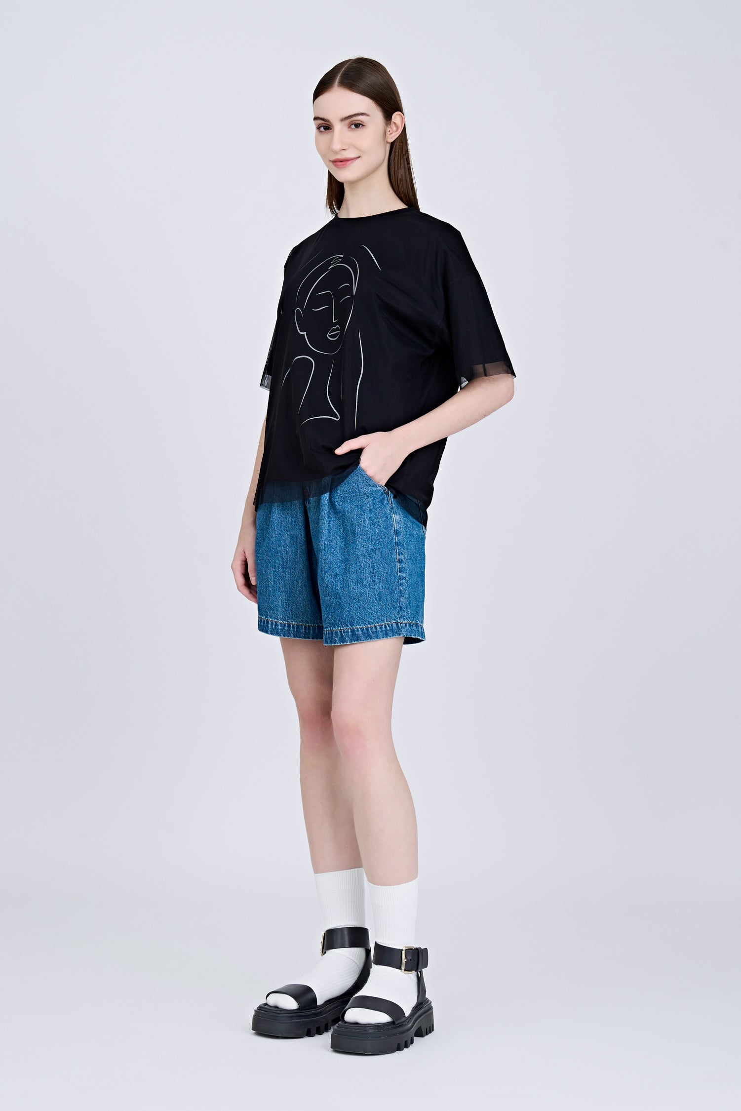 Overlay Mesh Tee - Black