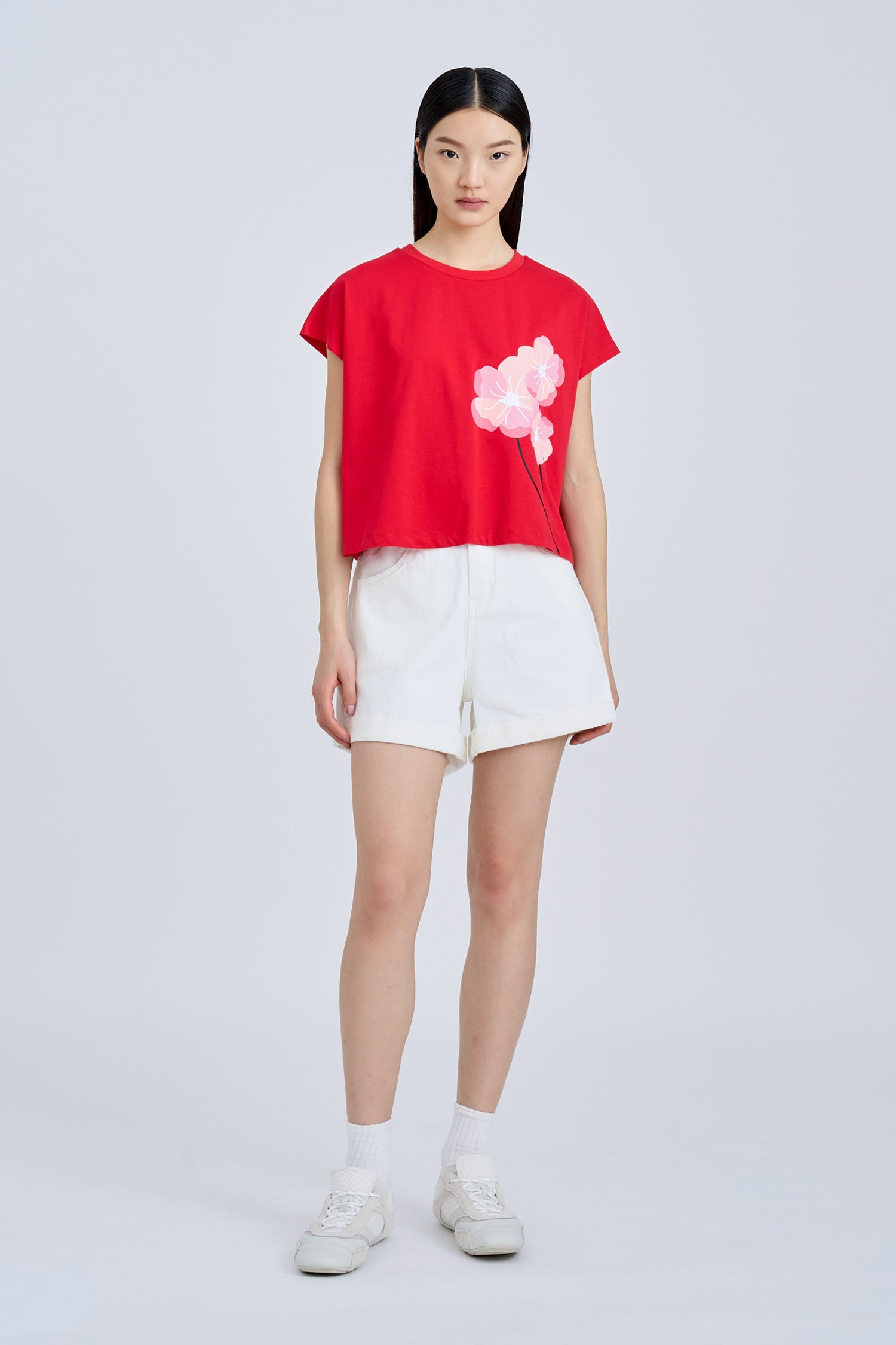 Blossom Cap Sleeve Tee - Red