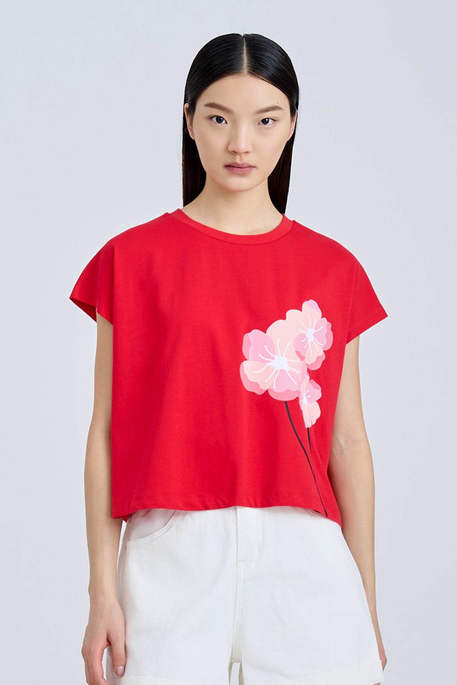 Blossom Cap Sleeve Tee - Red