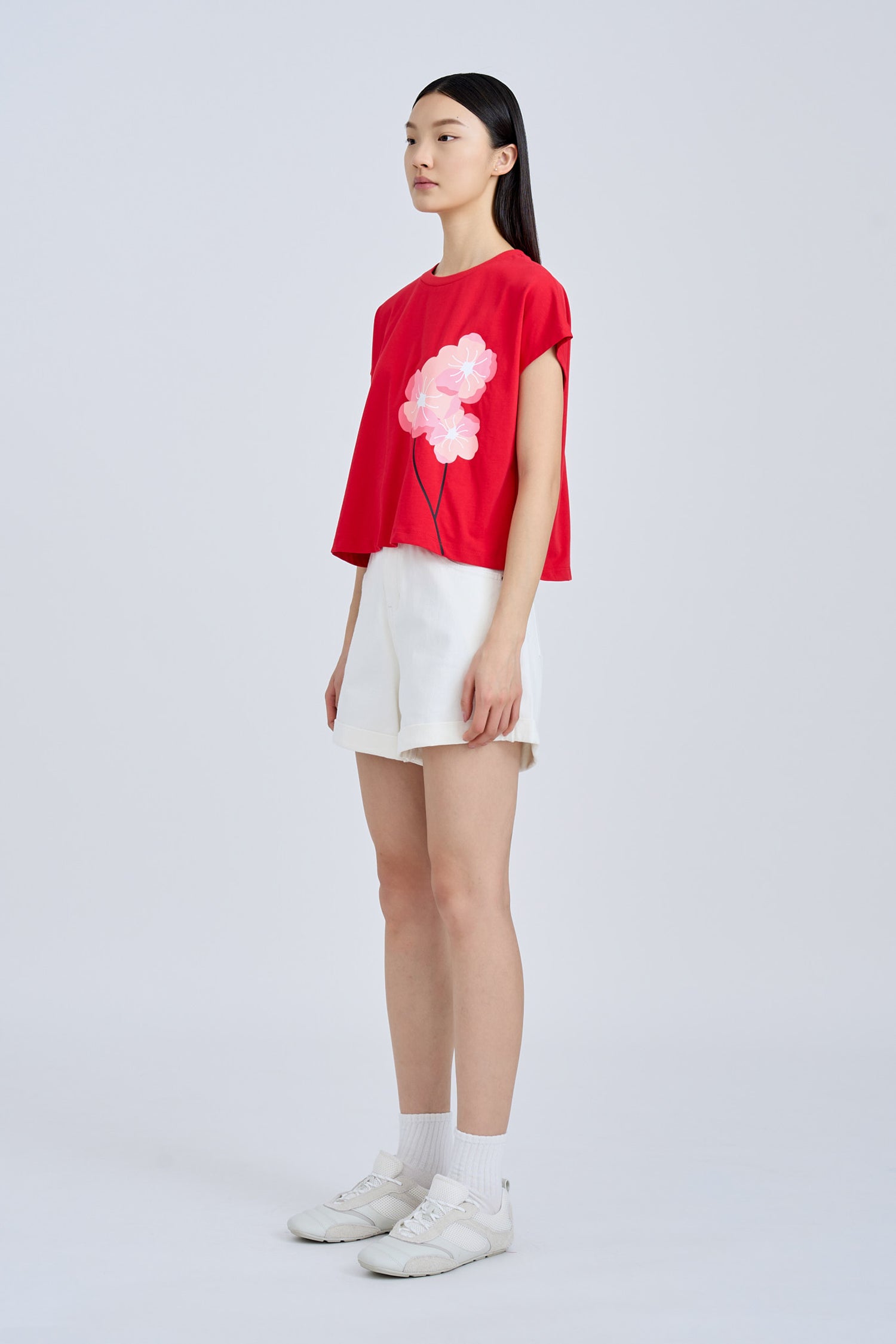 Blossom Cap Sleeve Tee - Red