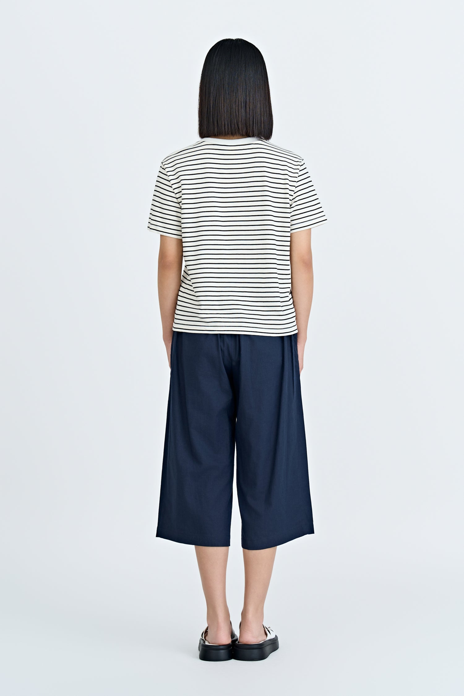 Floral Embroidery Tee - Stripes Cream
