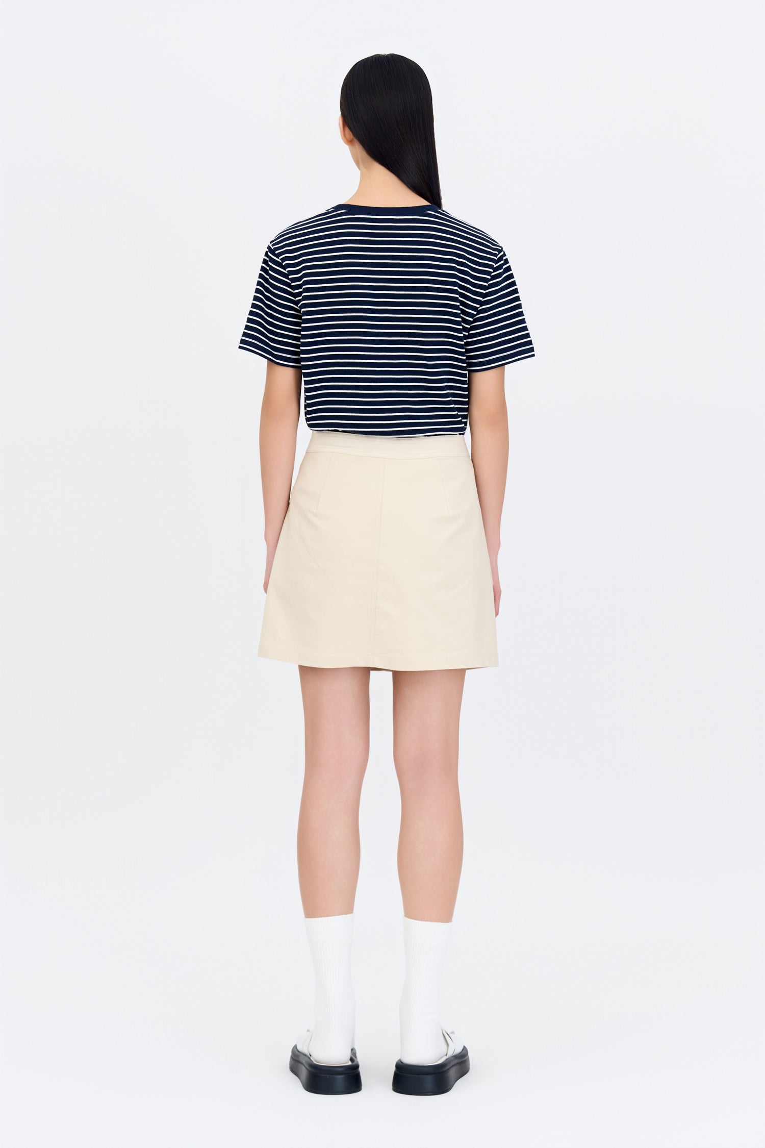Floral Embroidery Tee - Stripes Navy