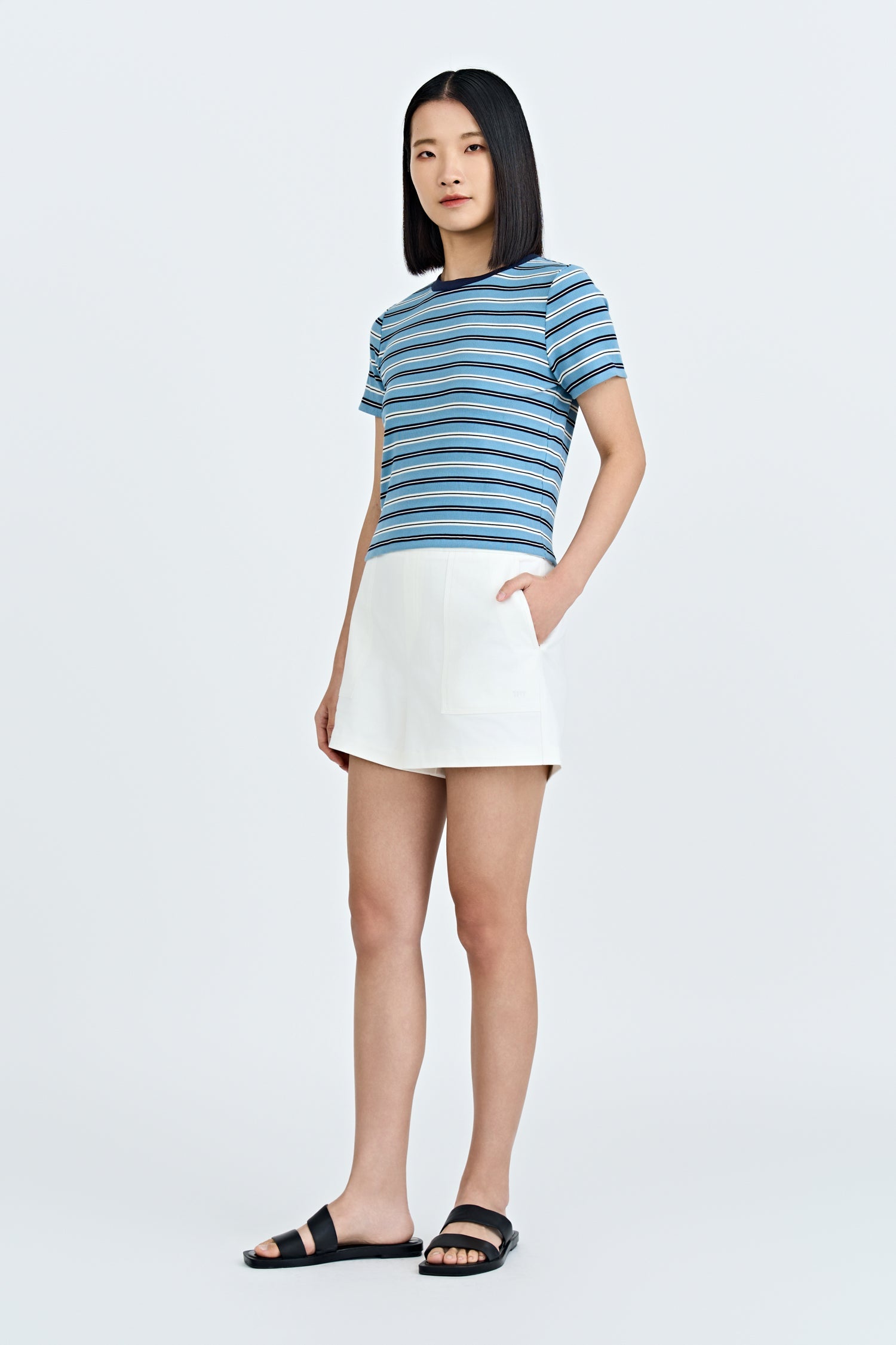 Striped Cropped Tee - Stripes Blue