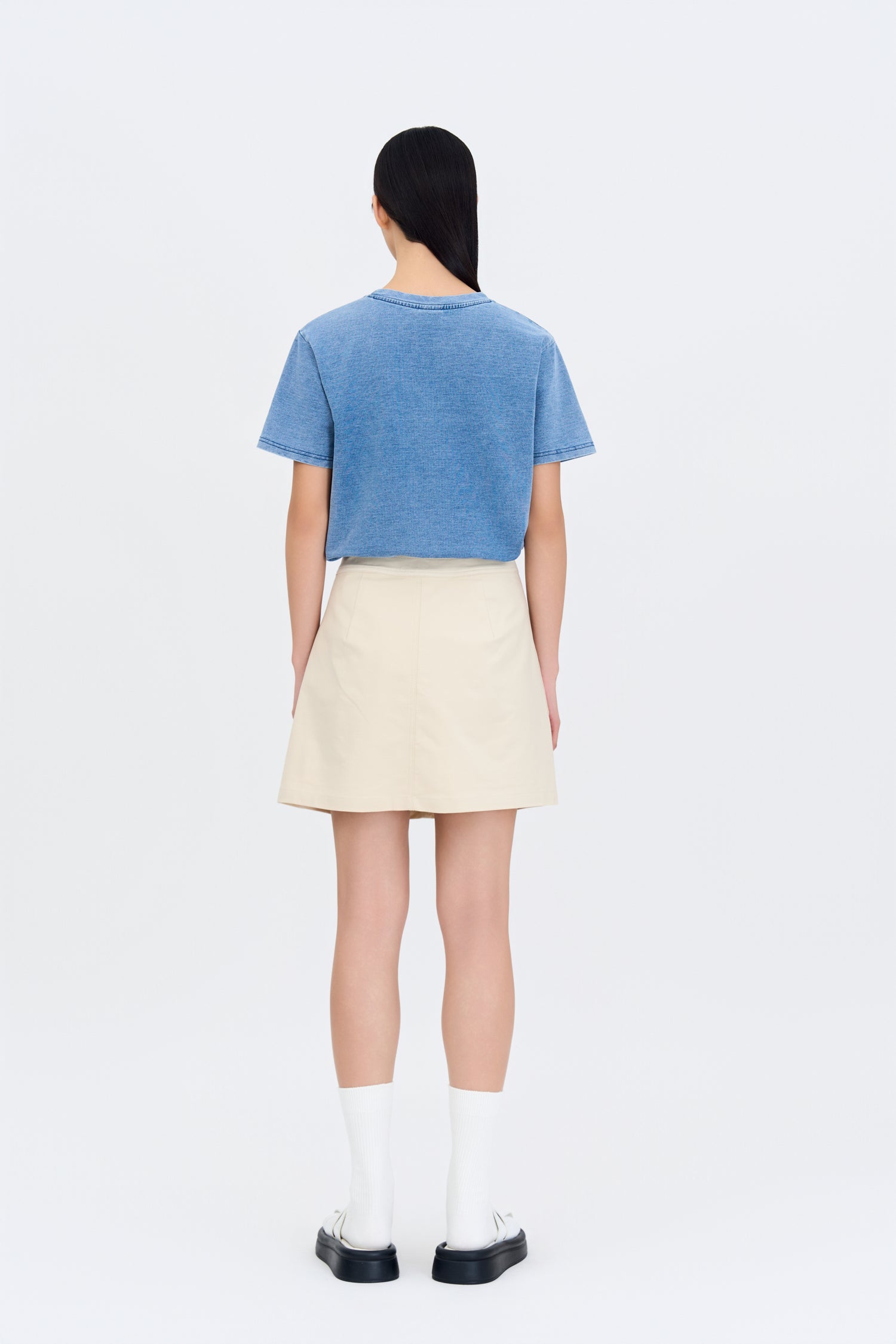 Floral Embroidery Tee - Denim