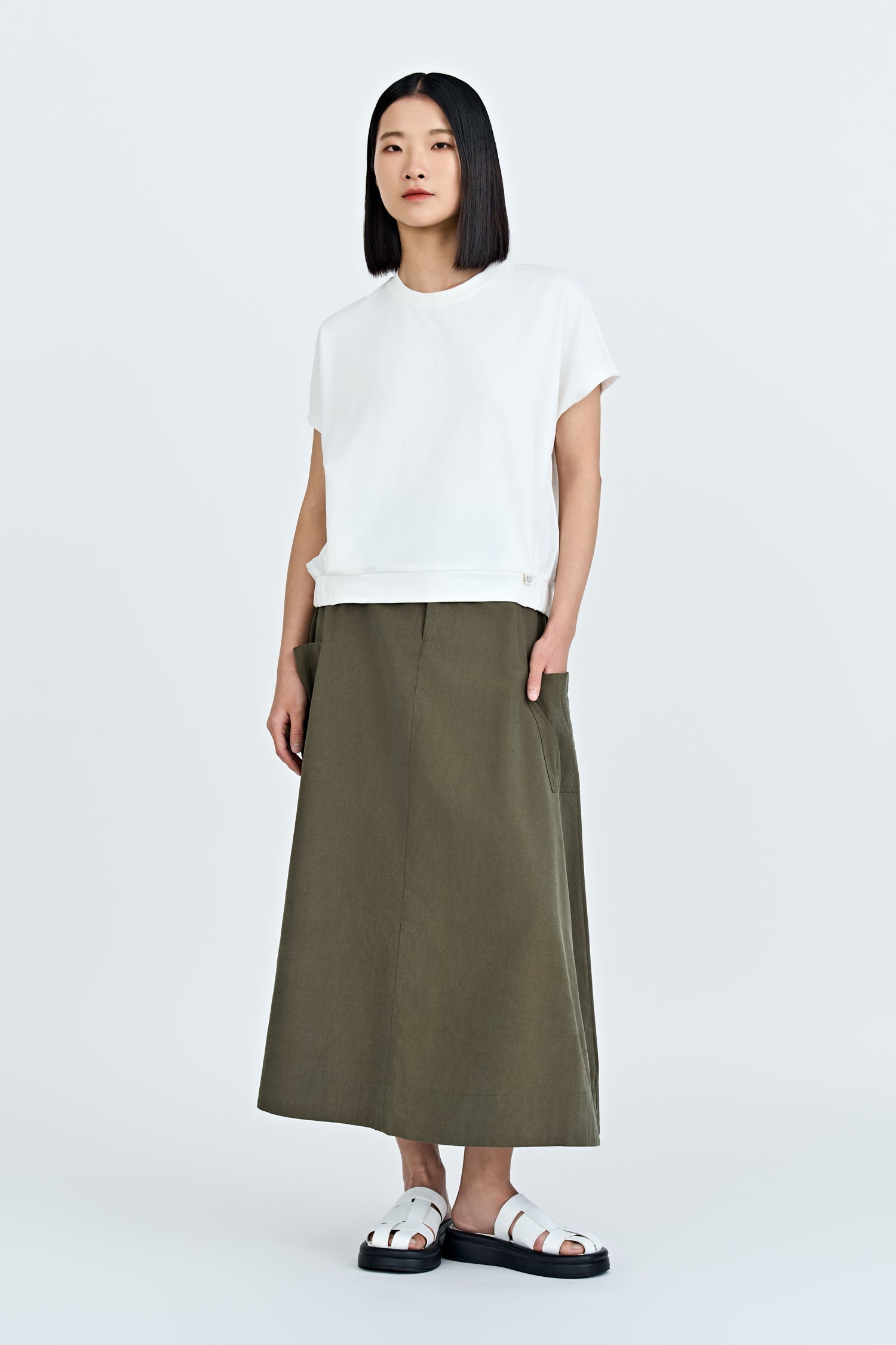 Elasticised Hem Tee - Cream