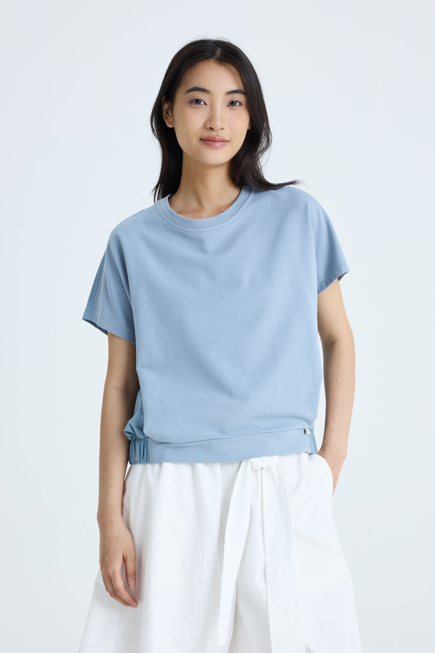 Elasticised Hem Tee - Dusty Blue