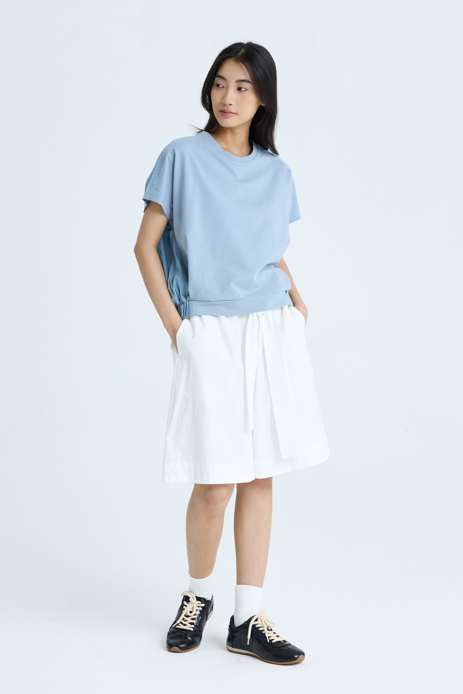 Elasticised Hem Tee - Dusty Blue