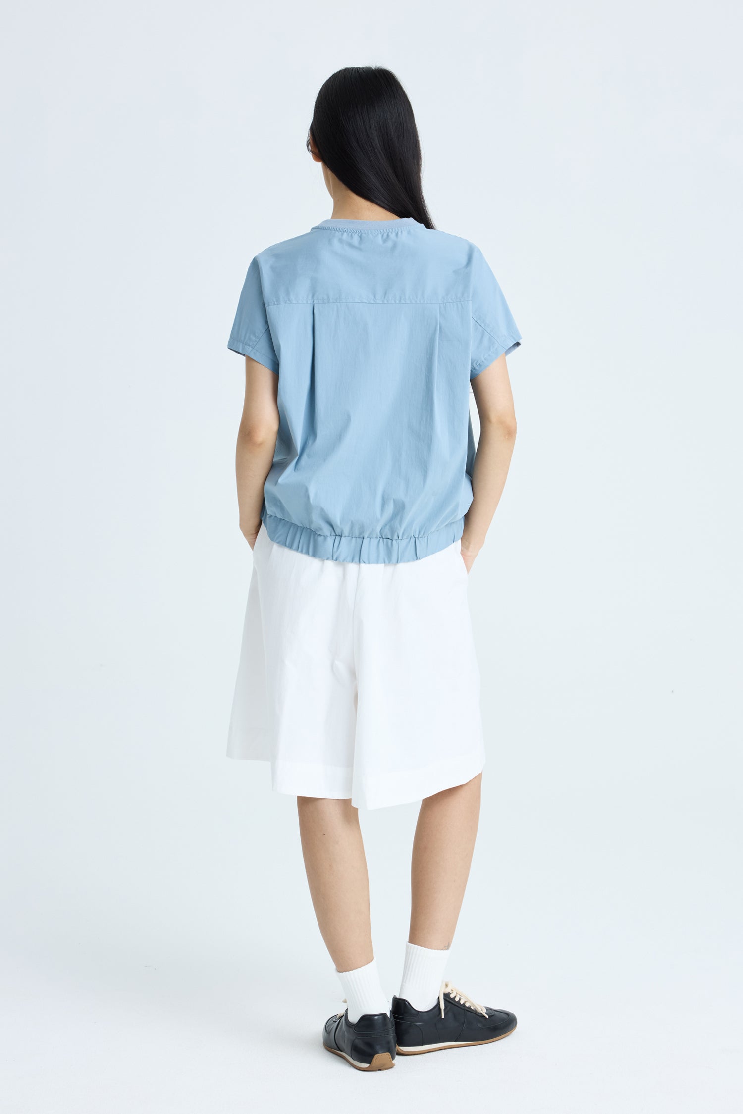 Elasticised Hem Tee - Dusty Blue